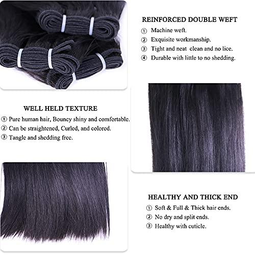 Queen Hair Queen Hair Products Double Drawn Virgin Human Hair Bundles With Frontal Brazilian Bone Straight Hair Extensions 13x4 Lace Frontal With Bundles (12 14 16 frontal 10)