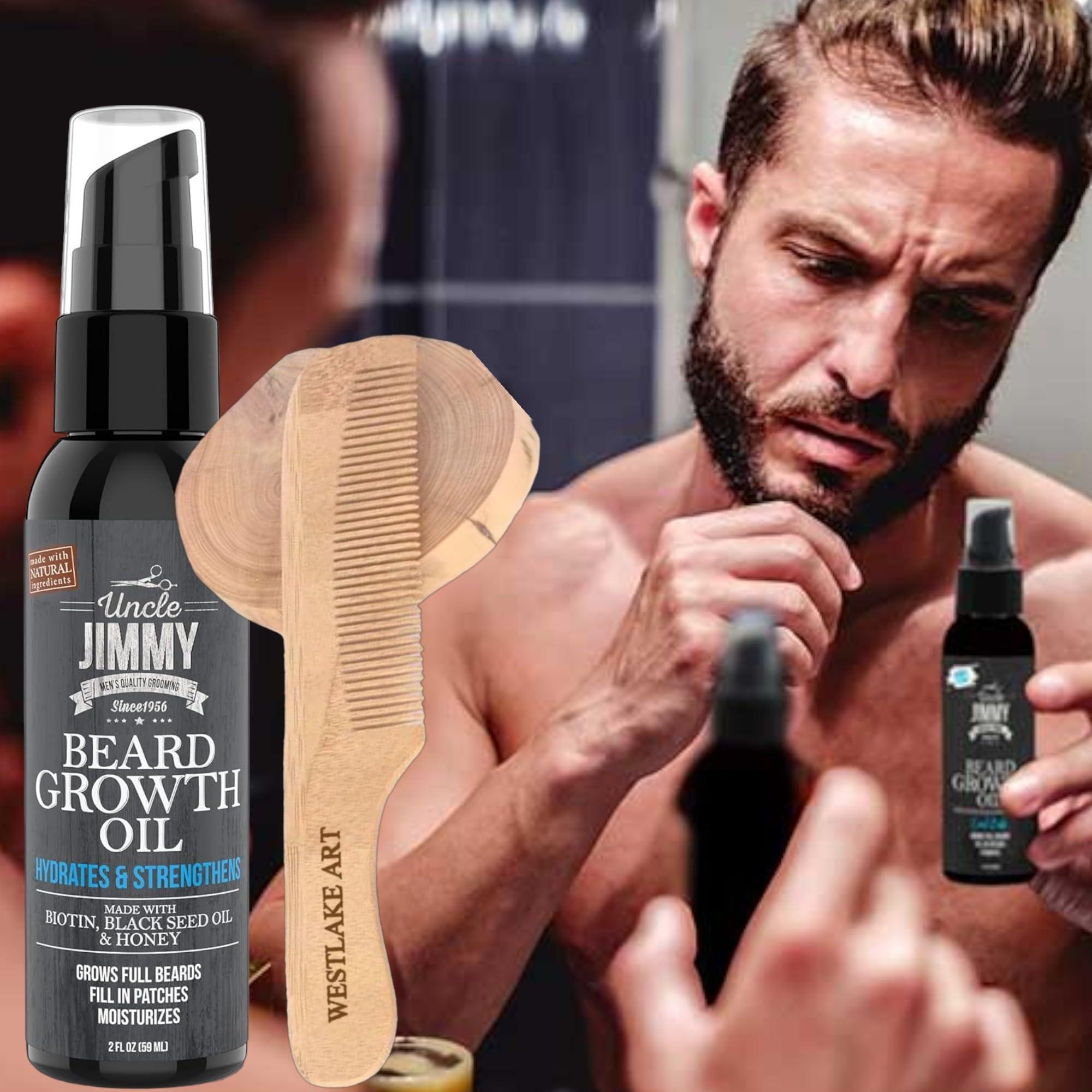 westlake art Westlake art Beard Products, 2 fl oz with Biotin & Black Seed Oil for Thicker, Fuller Beards, Bundle Wooden Comb, hair treatment Innate Ingredients, Non-Greasy - beard Oils For Men [Pack of 3]