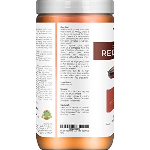 Velona Velona USDA Certified Organic Red Palm Oil 32 oz | Food and Cosmetic Grade | in jar | Extra Virgin, Cold Pressed | Skin, Face, Body, Hair Care | Use Today - Enjoy Results