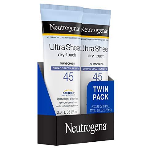 Neutrogena Neutrogena Ultra Sheer Dry-Touch Water Resistant and Non-Greasy Sunscreen Lotion with Broad Spectrum SPF 45, TSA-Compliant travel Size, 3 Fl Oz, Pack of 2, 6 Fl Oz