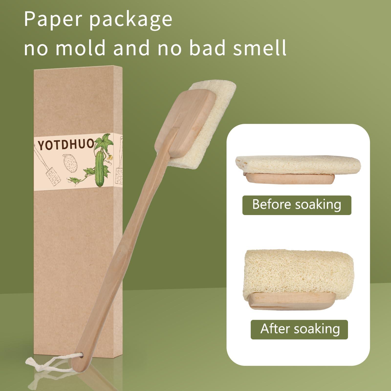 YOTDHUO Natural Loofah with Handle,Back Scrubber for Shower Exfoliating Luffa On a Stick (1Pack)