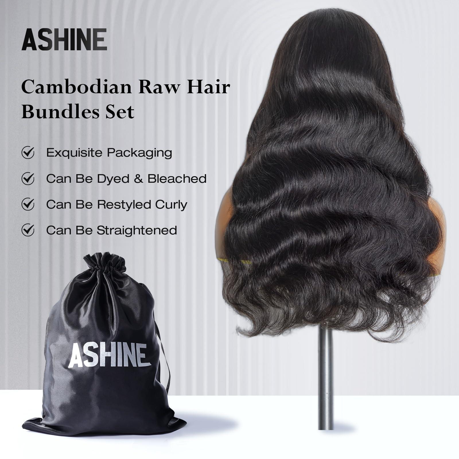 ASHINE ASHINE Hair Bundles Body Wave Straight Unprocessed Cambodian Raw Hair Bundles Top Virgin Hair Weave Human Hair Bundle Natural Black Hair Extension for Women 16 Inch