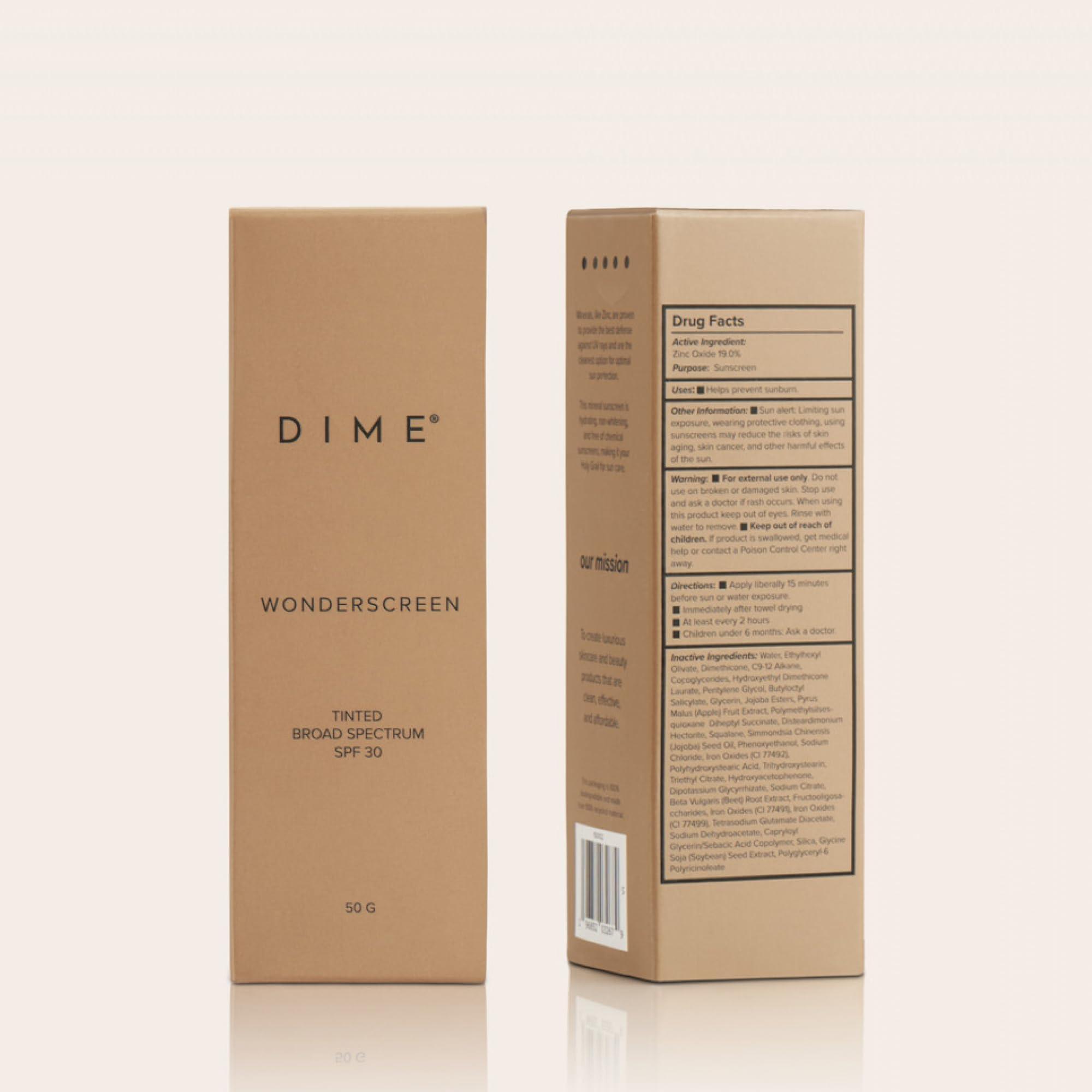 Dime DIME Beauty Tinted Glow Wonderscreen SPF 30, Mineral Sunscreen for Face with 19% Zinc Oxide, Tinted Moisturizer with SPF, 50 g (Shade 02)