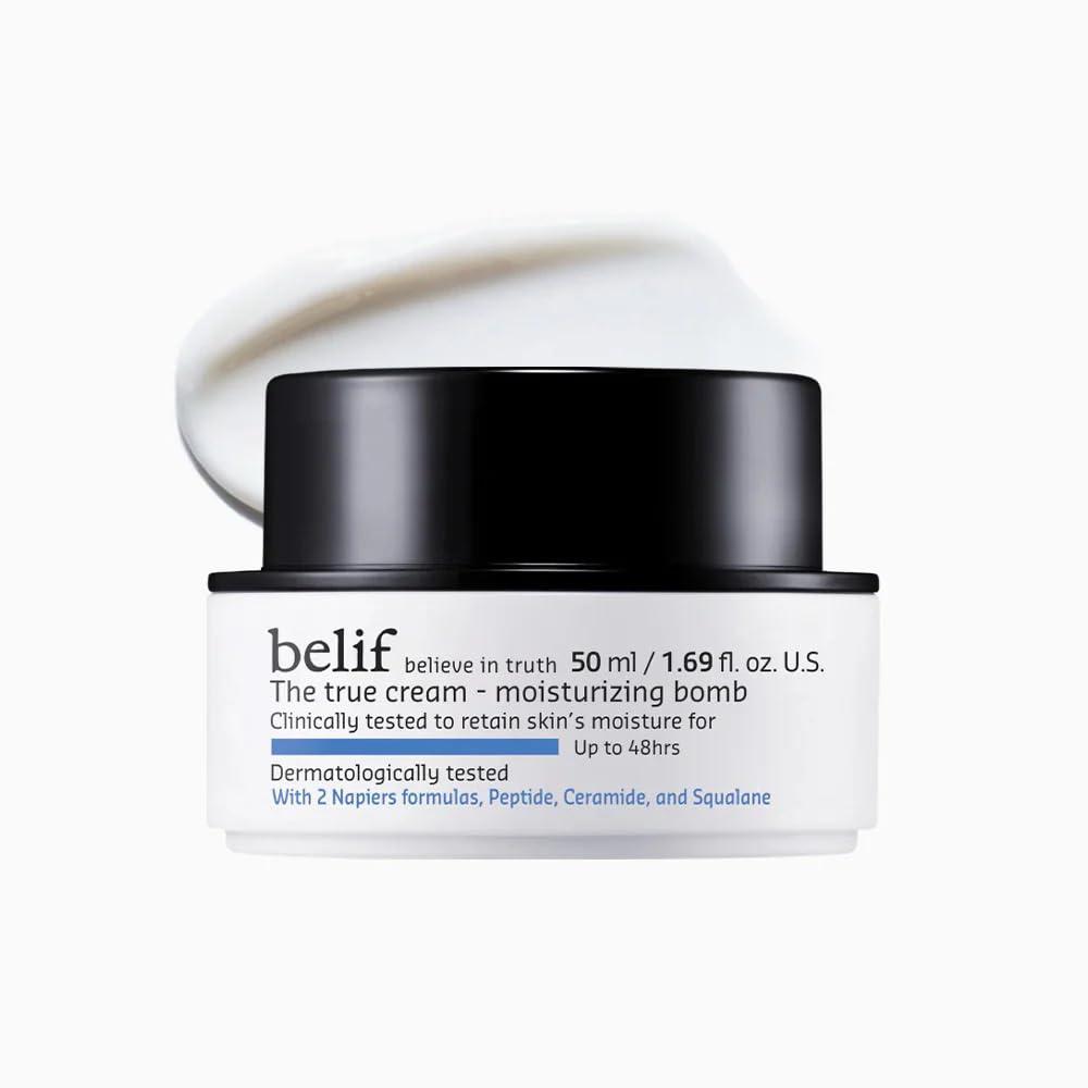 belif belif Moisturizing Bomb Daily Ceramide Moisturizer with Peptide & Squalane, 48hr Hydration & Anti-Aging Cream, Milky & Lightweight, Restores Skin Barrier, Korean Skincare, 1.68 fl oz (50ml)