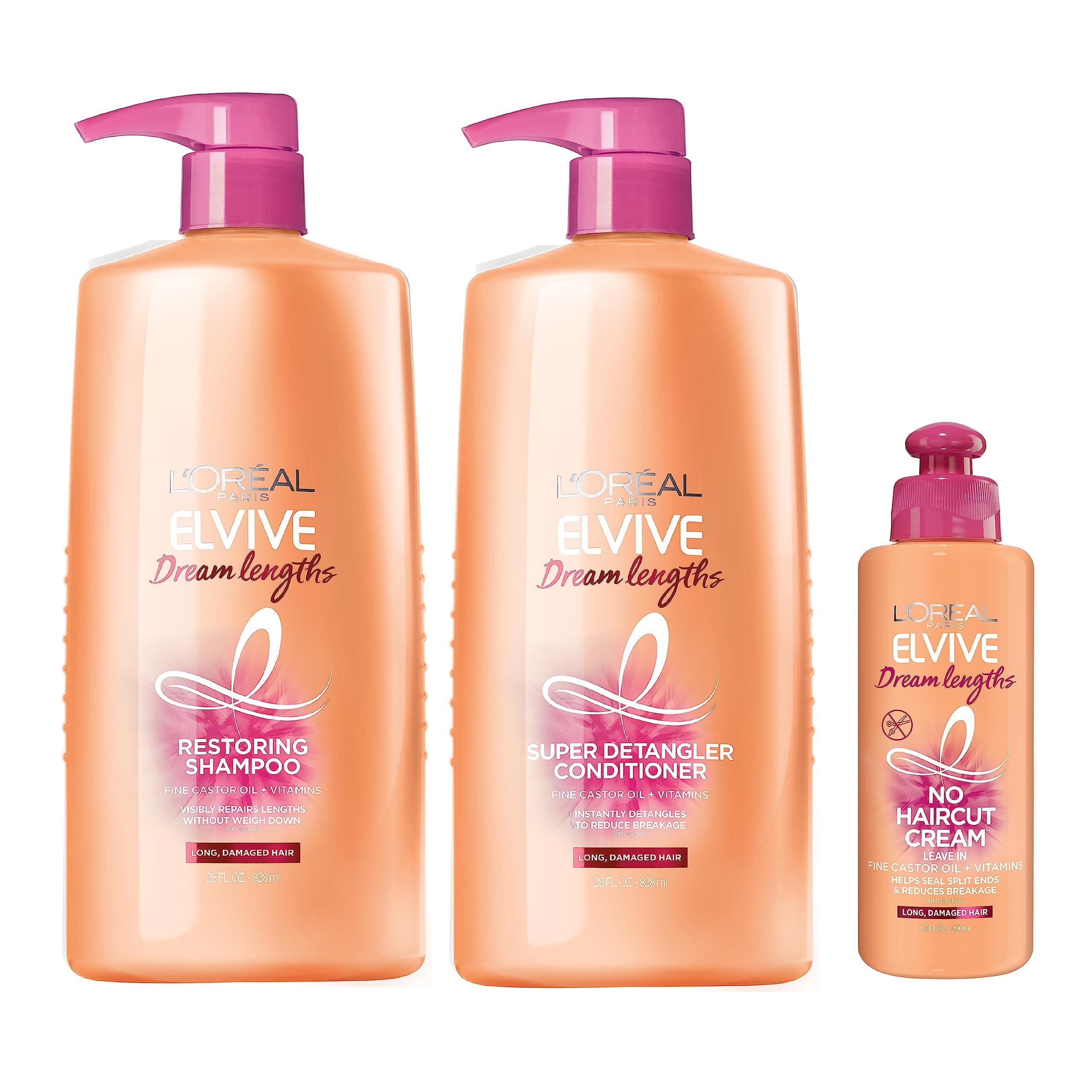 L’Oréal Paris L\'Oreal Paris Elvive Dream Lengths Shampoo & Conditioner Kit 28oz + No Haircut Cream Leave-in Conditioner, 6.8 fl. oz.