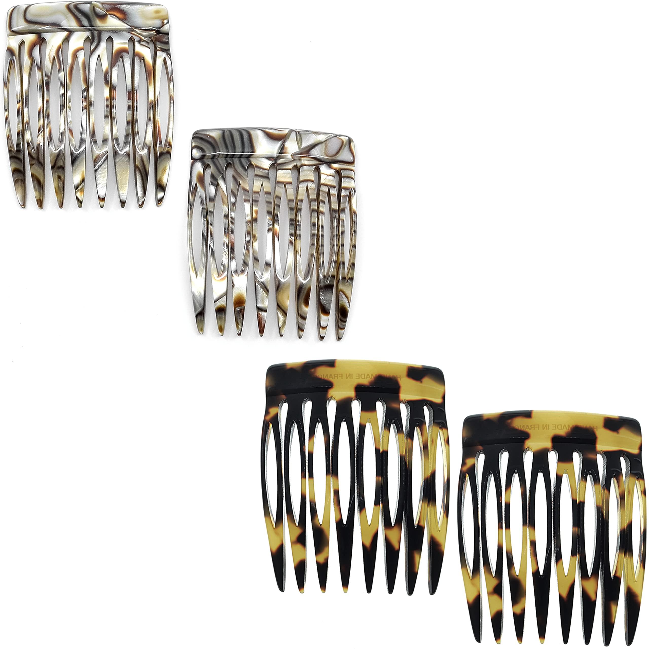 Camila Camila Paris Onyx and Tokyo French Hair Side Comb 4 Piece Handmade Small, French Twist Decorative Hair Combs, Strong Hold Hair Comb Clips for Women, Styling Girls Hair Accessories, Made in France