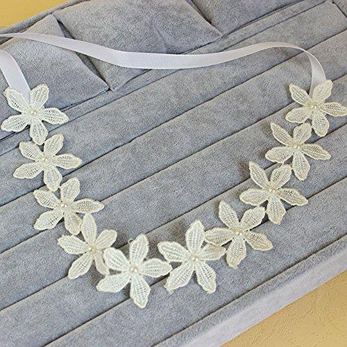 Acxico Acxico White Pearl Lace Bauhinia Bridal Wedding Hair Hoop Hair Band