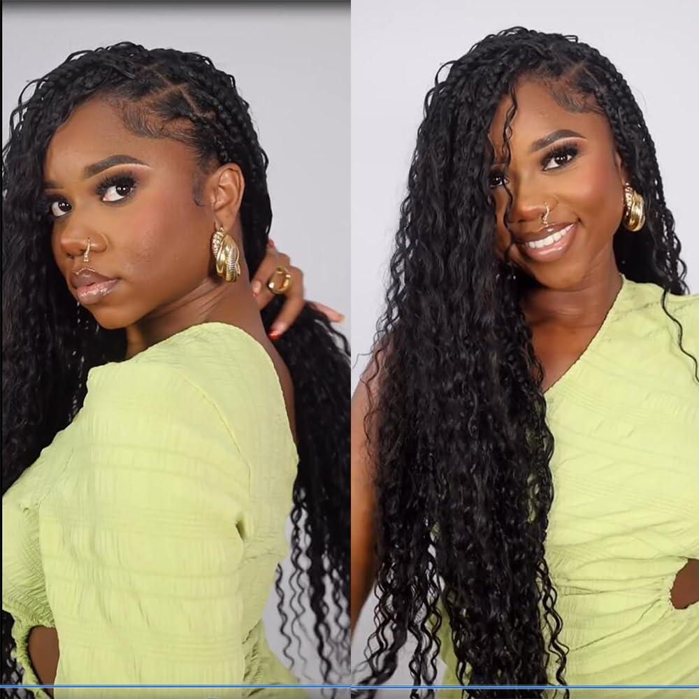 YOUNG BEAUTY Crochet Human Hair Boho Box Braids with Human Hair Curls Pre-looped Crochet Braids Synthetic Braids with Human Hair Curly for Black Women 30inch 1Pack 40Strands