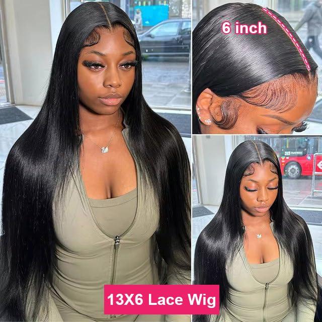 bb face bb face 13x6 Straight Lace Front Wigs Human Hair 180% Density HD Transparent Lace Frontal Wigs Human Hair Pre Plucked 36 Inch Straight Human Hair Wigs for Women