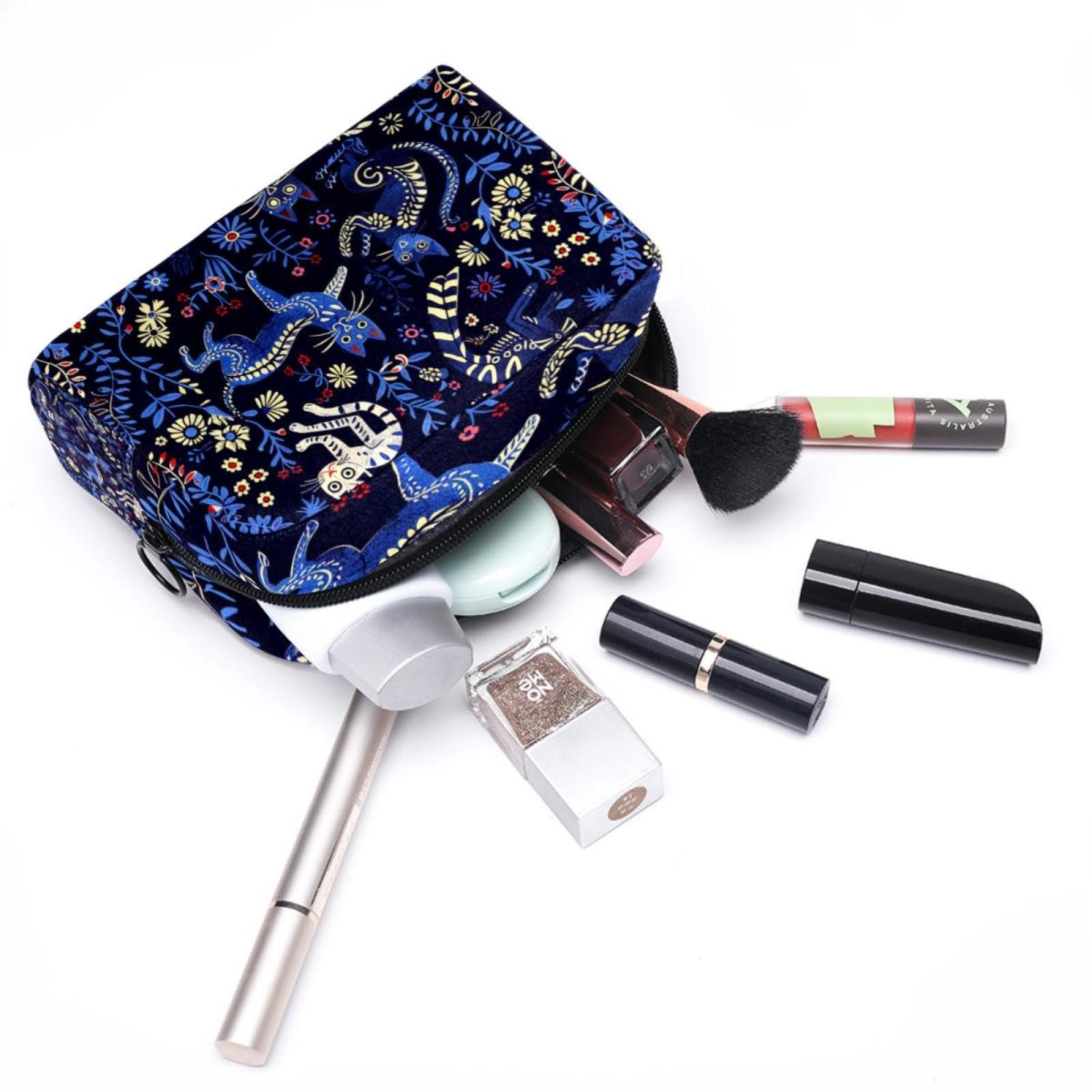 WOSHJIUK WOSHJIUK Makeup Bag Small,Makeup Travel Bag,Cat Skeleton Flower Skull,Makeup Organizer Bag