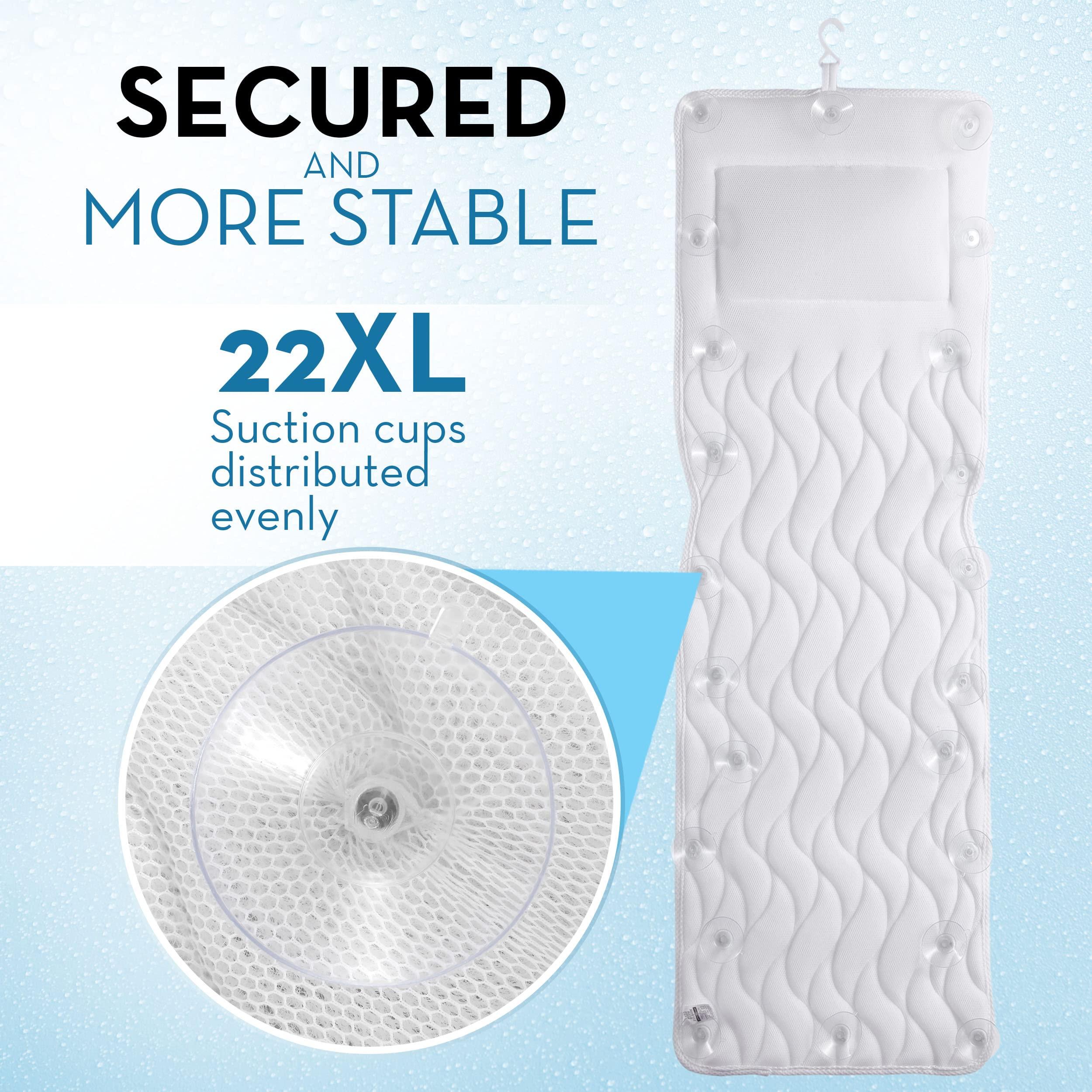 BASIC CONCEPTS BASIC CONCEPTS Full Body Bath Pillow, Bathroom Tub Thick Pillow for Neck and Back Support, Extra Thick Bathtub Cushion & Bathtub Pillow Headrest, Bathtub Accessories for Women Men, 22 Suction Cups