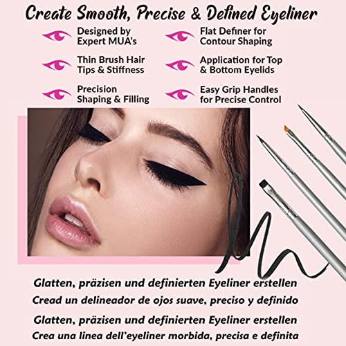 Vertex Eyeliner Brush Fine Angled Set - For Liquid Gel Liner Applicator Bent Stencils Thin Pencil Pen Real Small Sharpener Angle Wing Tips Firm Makeup Brushes Black Stamp Winged Kit Flat Waterproof Cat Eye