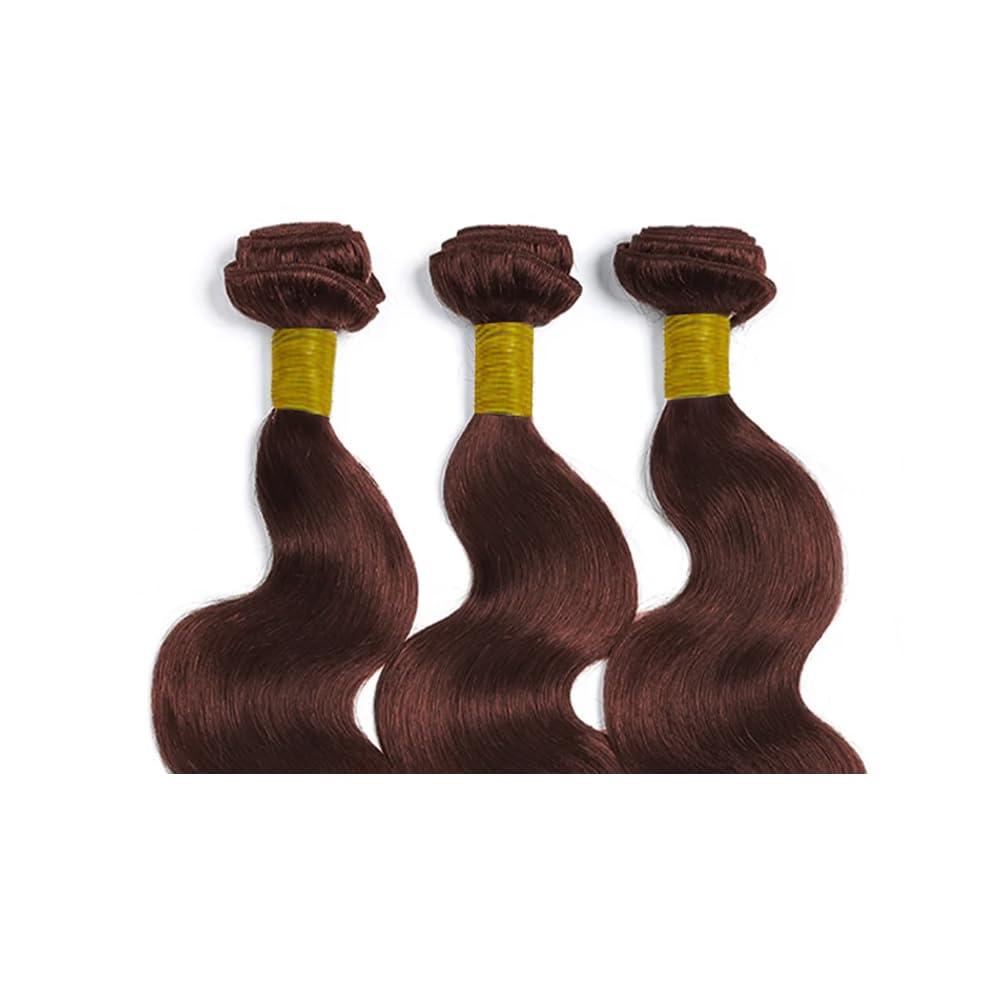 Lukcttr Copper Brown Bundles Color #33 Body Wave Human Hair Bundles Brazilian Virgin Hair 14 14 14 Inch Reddish Brown Body Wave Bundles Human Hair #33 Copper Red Bundles