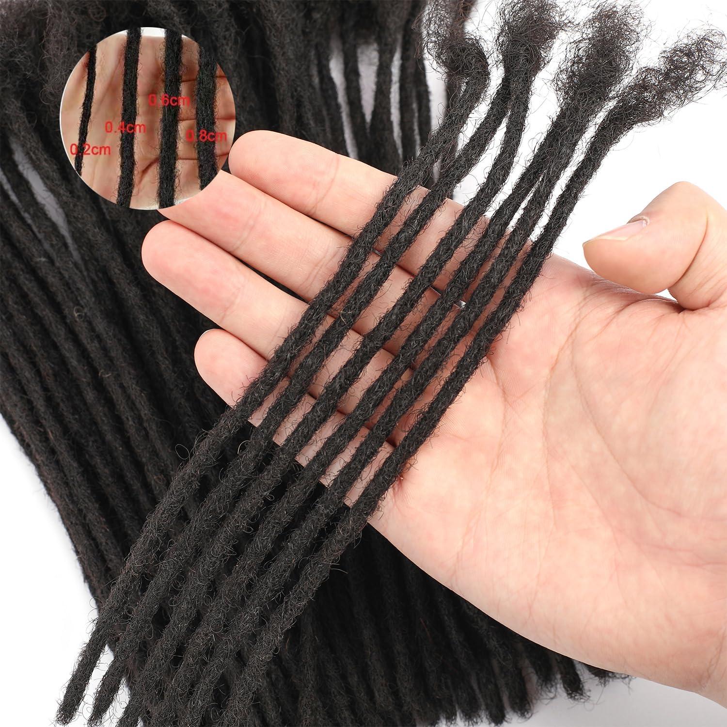 Luckroce Loc Extension Human Hair Locs 0.4cm Dreadlock Extension Natural Black Human Hair 8 Inch 100 Strands Locs Human Hair Full Handmade Permanent Locs Can Be Dyed and Bleached for Women Men