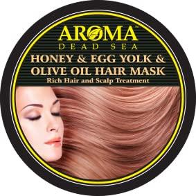 Aroma Dead Sea AROMA DEAD SEA Honey Egg Yolk & Olive Oil Hair Mask - Ultimate Dry & Damaged Hair Rescue, Intensive Conditioning Treatment Revives, Strengthens & Restores Softness, Shine & Elasticity / 16.9 fl.oz