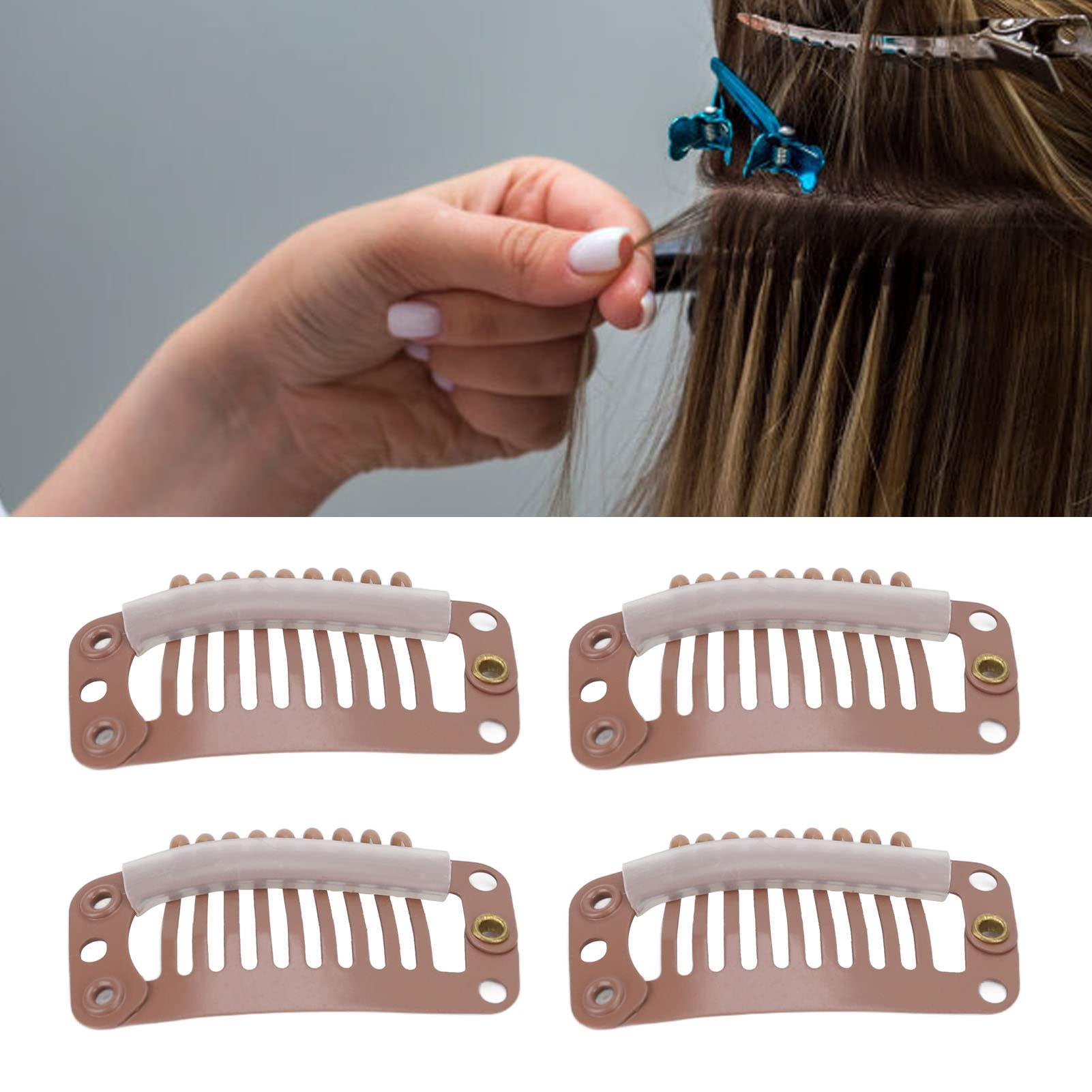 ZJchao 40pcs Hair Wig Clips Stainless Steel 9 Teeth Firmly Hold Hair Extension Hairpiece Clip 32mm(Light Brown)