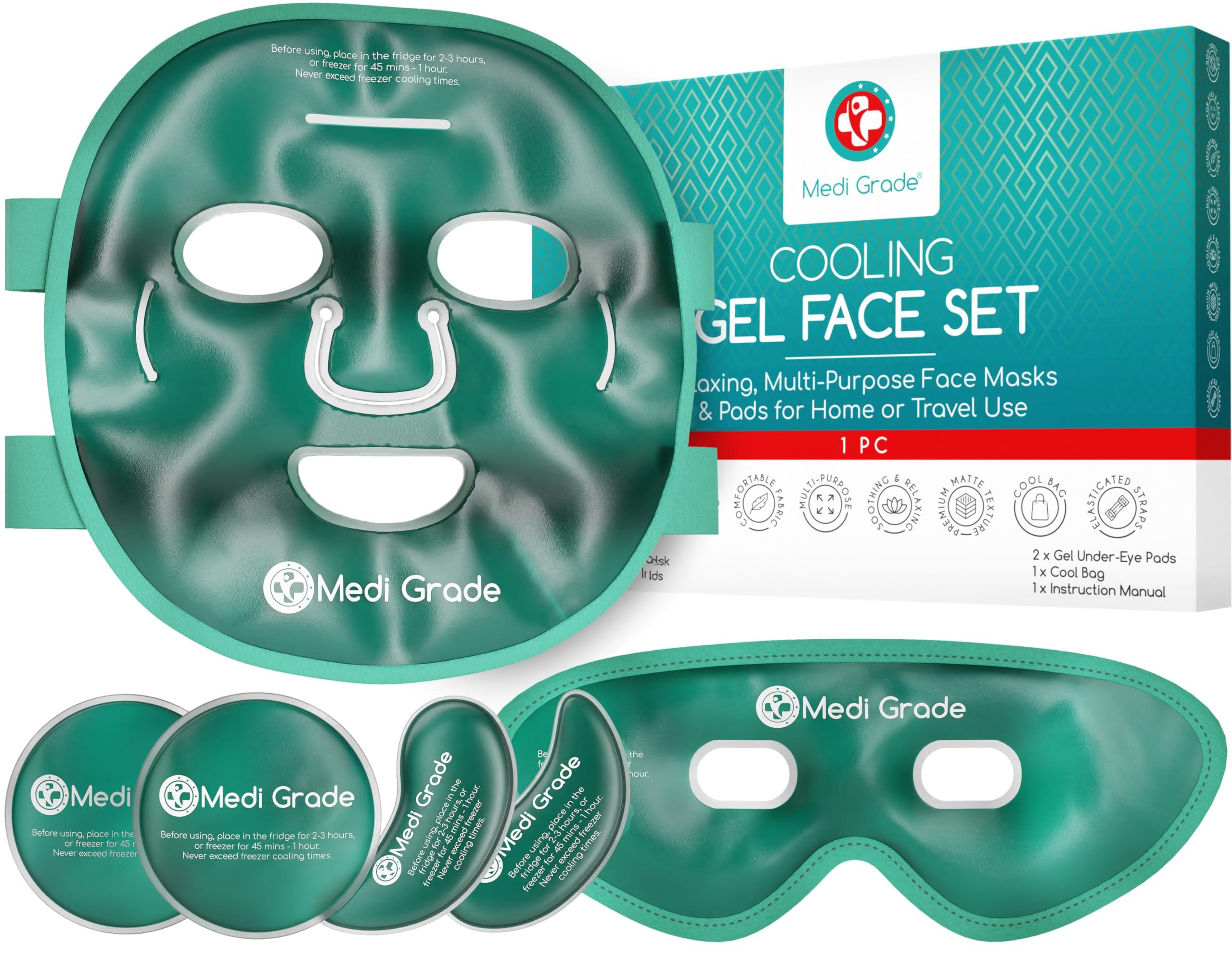 Medi Grade Medi Grade Cooling Ice Face Mask and Cooling Eye Mask for Puffy Eyes & Migraine Relief - Self Care Face Ice Pack with ChillGel Face Ice Mask Technology - Cooling Face Mask, Eye Pads and Bag