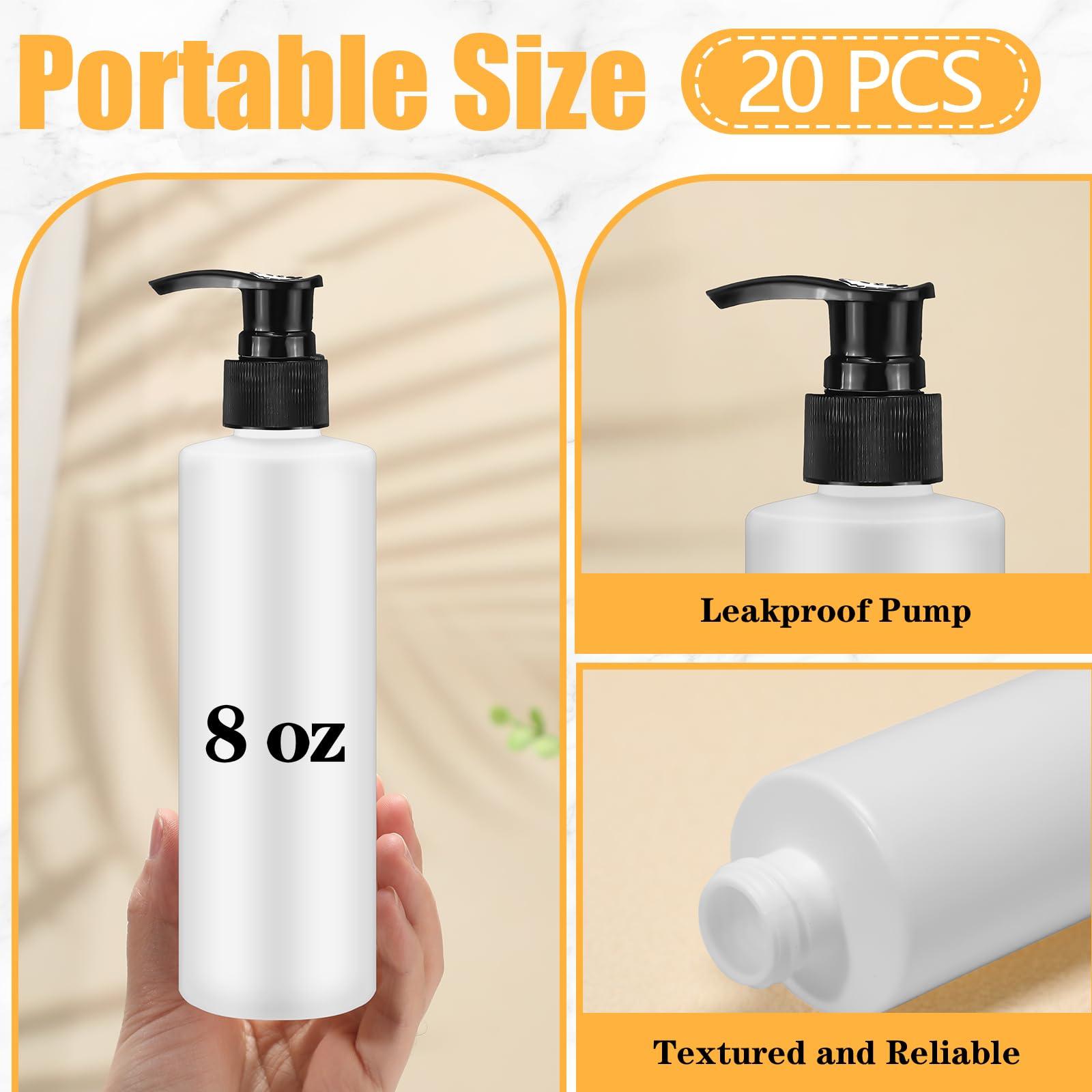 Thyle Thyle 20 Pcs Plastic Pump Dispenser Bottle 8 oz Refillable Plastic Pump Bottles Bulk Lotion Container Travel Lock Empty Lotion Bottle for Shampoo Massage Oil Dispensing Lotion(Black Pump Head)