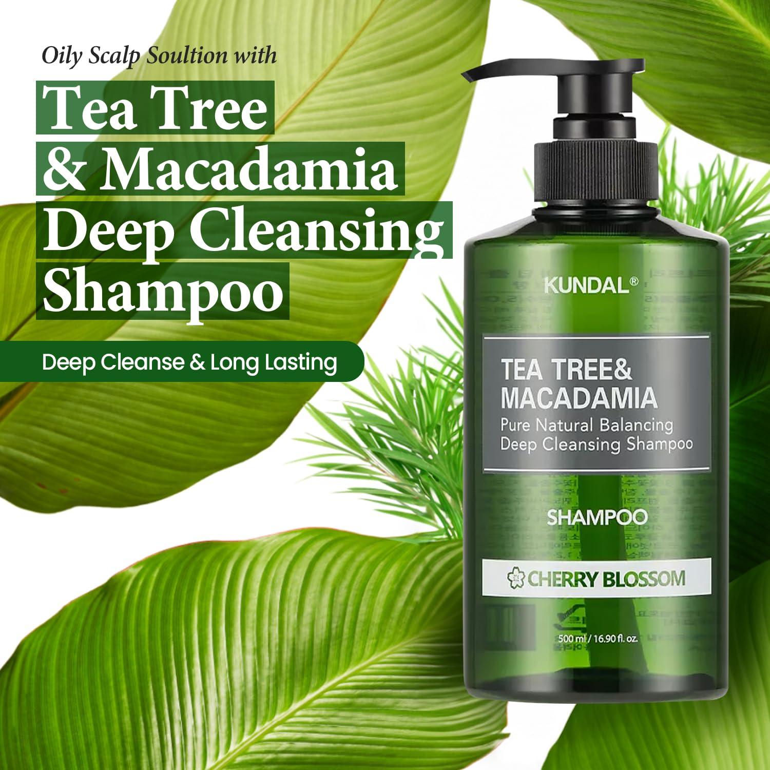 Kundal Kundal Tea Tree & Macadamia Deep Cleansing Shampoo - Korean Hair Care, Scalp Care, Tea Tree extract, For All hair Types 10.14fl oz each (Pack of 2) (Jasmine Woody)