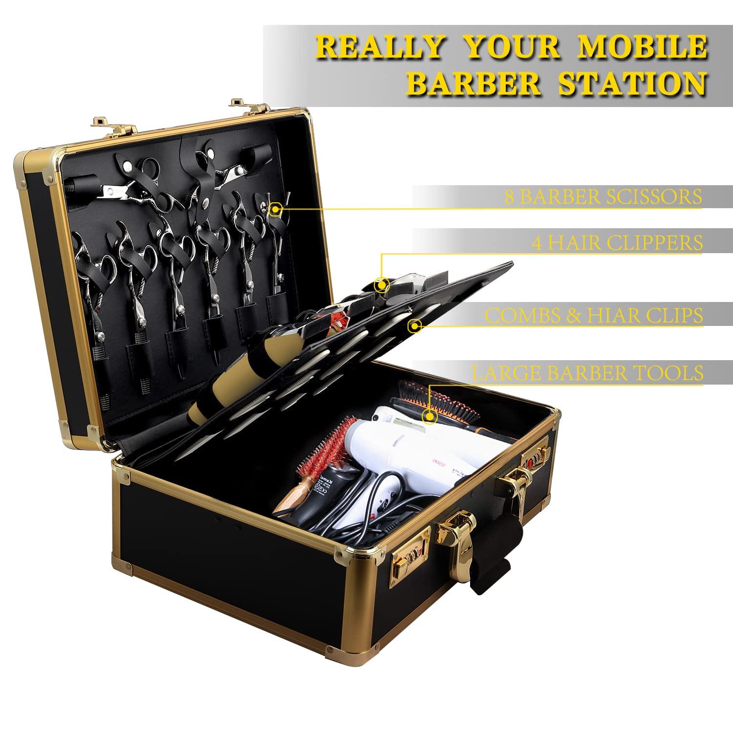 HUIMSWARM HUIMSWARM Professional Barber Supplies Case for Barber,Portable Barber Travel Carrying Case for Hair Stylist& Pet Groomer,Multi-Space Design, Sturdy, Large-Capacity Mobile Barber Stations