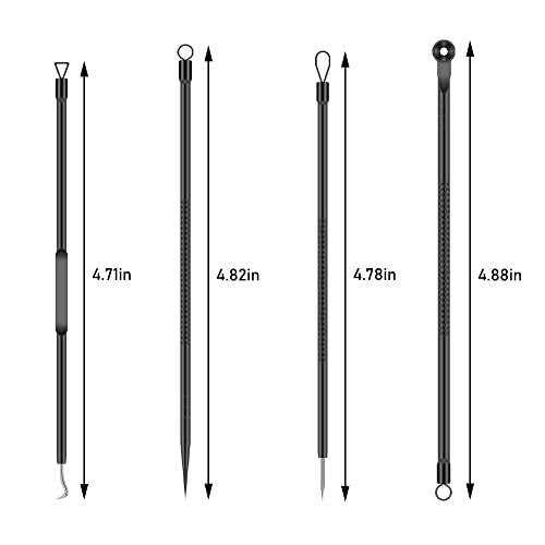 TULOBI Blackhead Remover Pimple Popper Tool Kit 4 Pcs Black Acne Comedone Zit Blackhead Extractor Tool for Nose Face,Stainless Steel Whitehead Popping Removal Tool Set