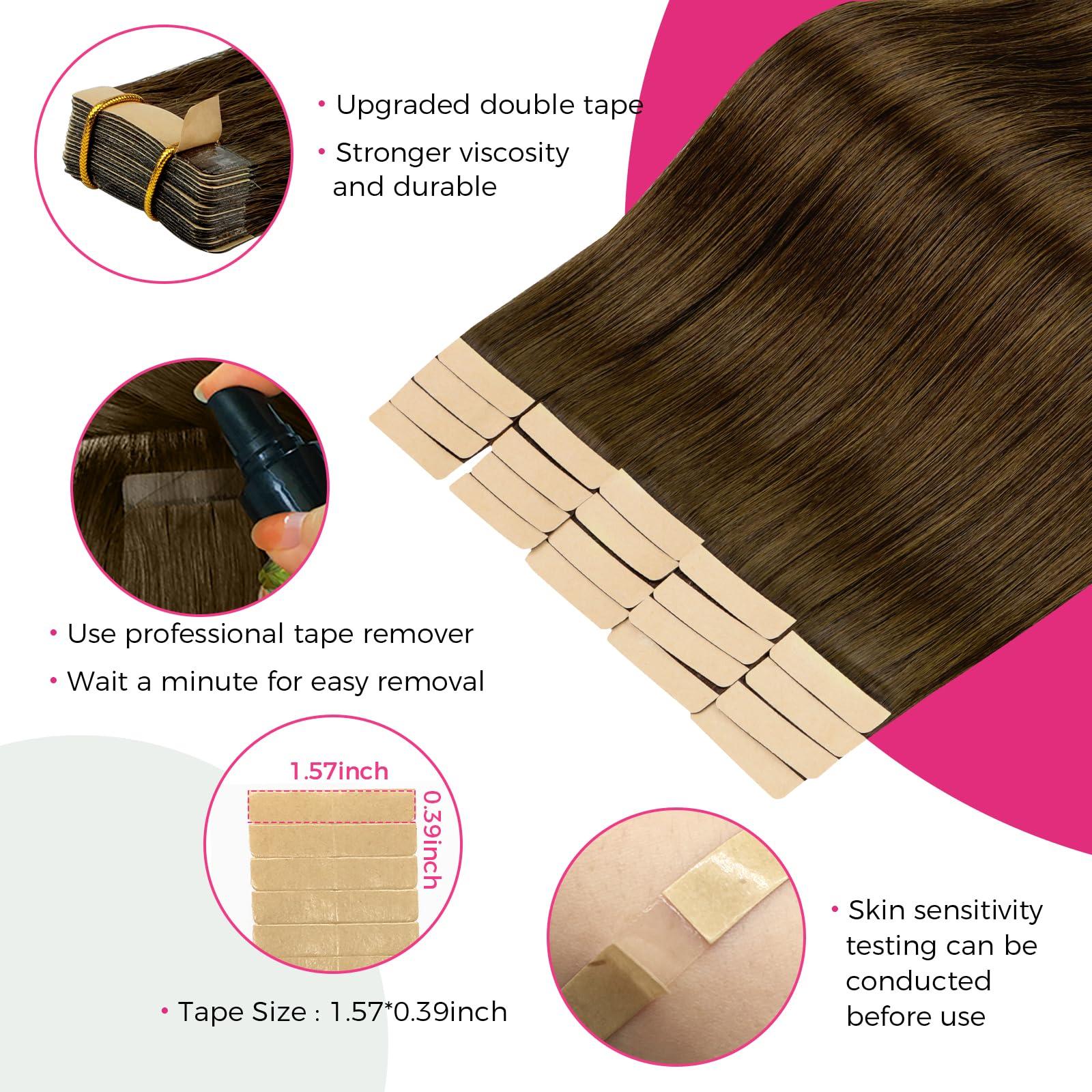 Lashey Lashey Tape in Hair Extensions Human Hair 50g 20pcs 16 Inch Chocolate Brown Tape in Extensions with Double-Side Tape Straight Invisible Tape in Hair Extensions for Women