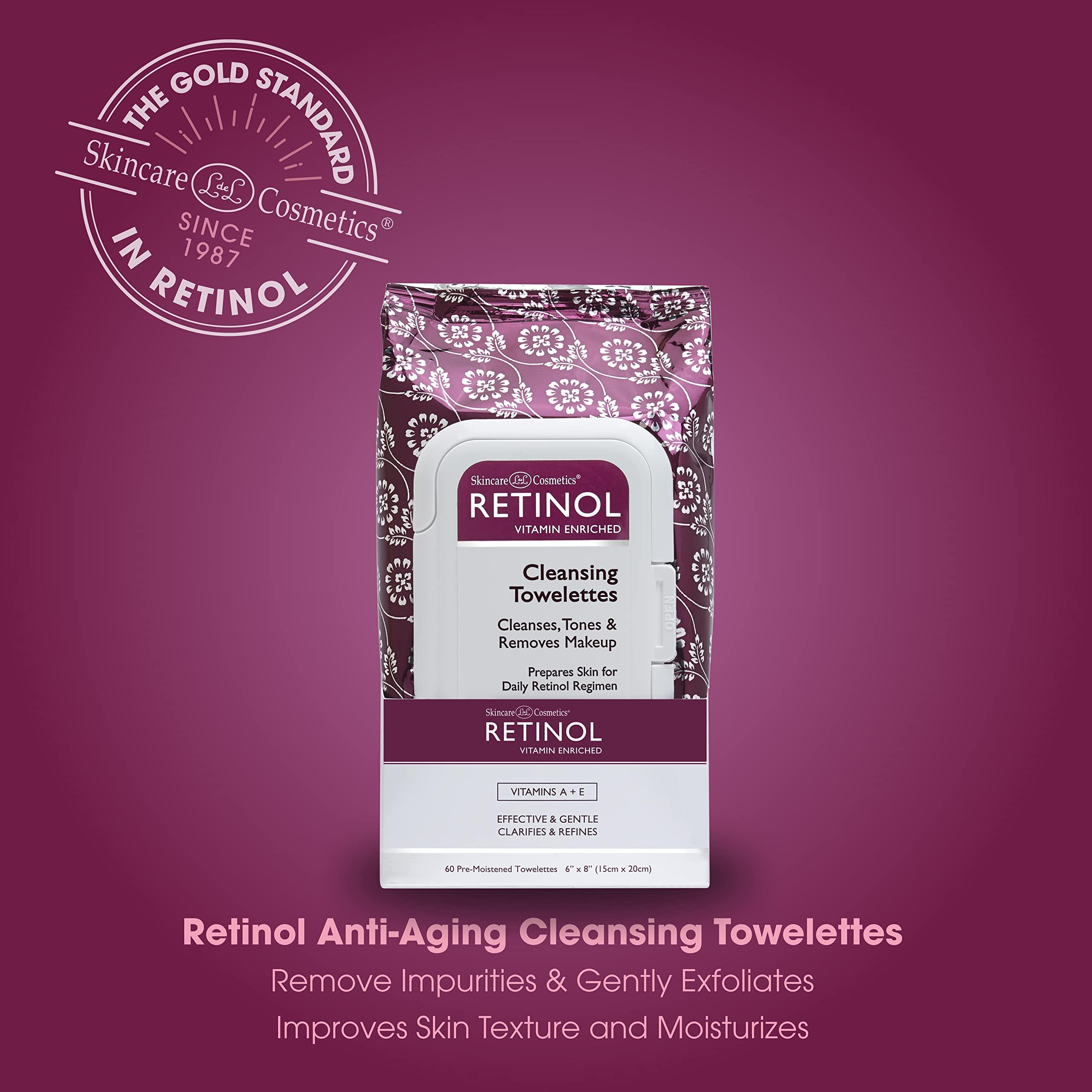 Retinol Retinol Anti-Aging Cleansing Towelettes All-in-One Cleanser, Toner & Makeup Remover in a Convenient Pre-Moistened Wipe On-The-Go Exfoliating, Toning & Hydrating Leaves Skin Clean, Fresh & Refined