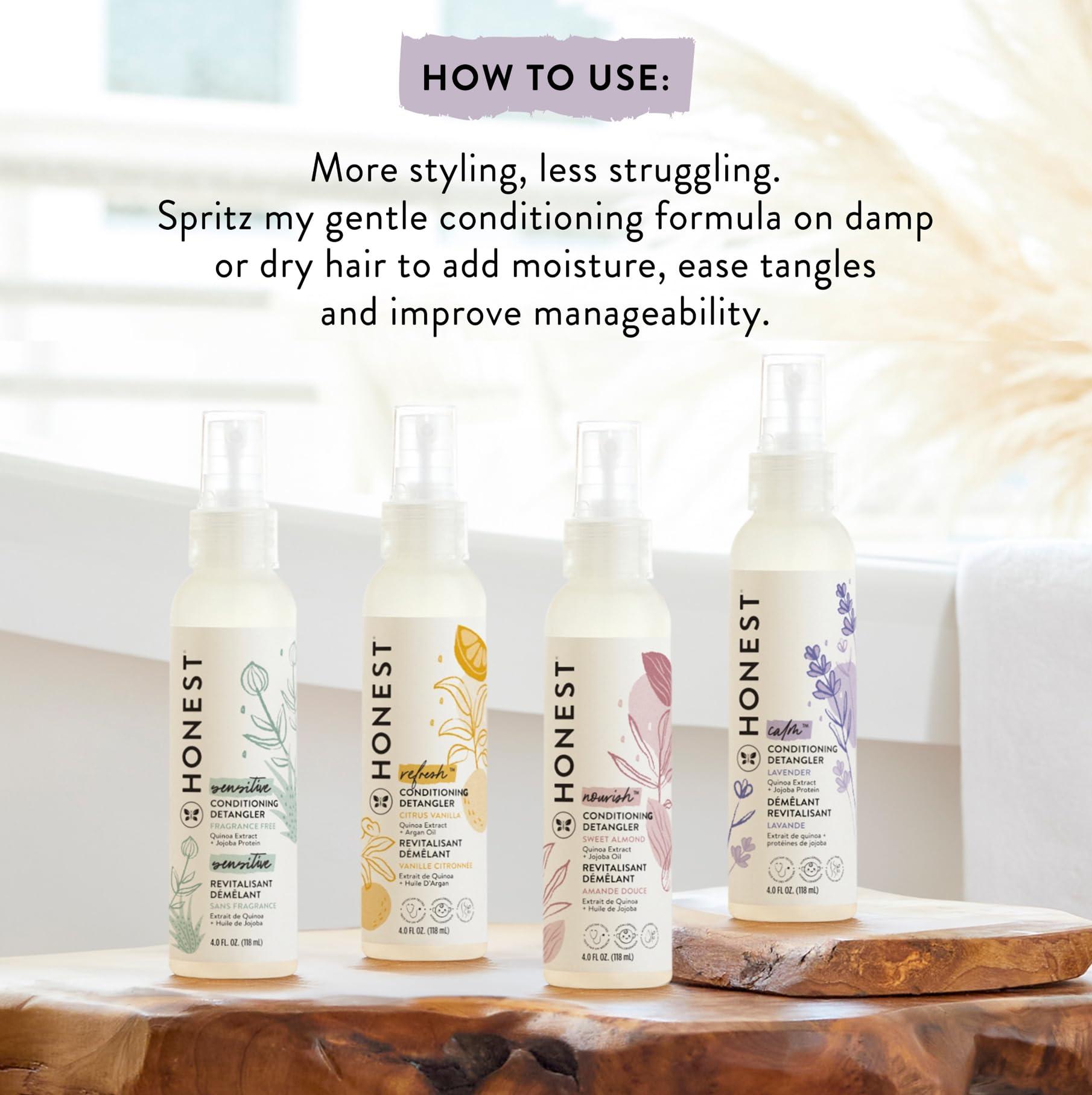 The Honest Company The Honest Company Conditioning Hair Detangler 3-Pack | Leave-in Conditioner + Fortifying Spray | Tear-free, Cruelty-Free, Hypoallergenic | Citrus Vanilla Refresh, 4 fl oz each (pack of 3)
