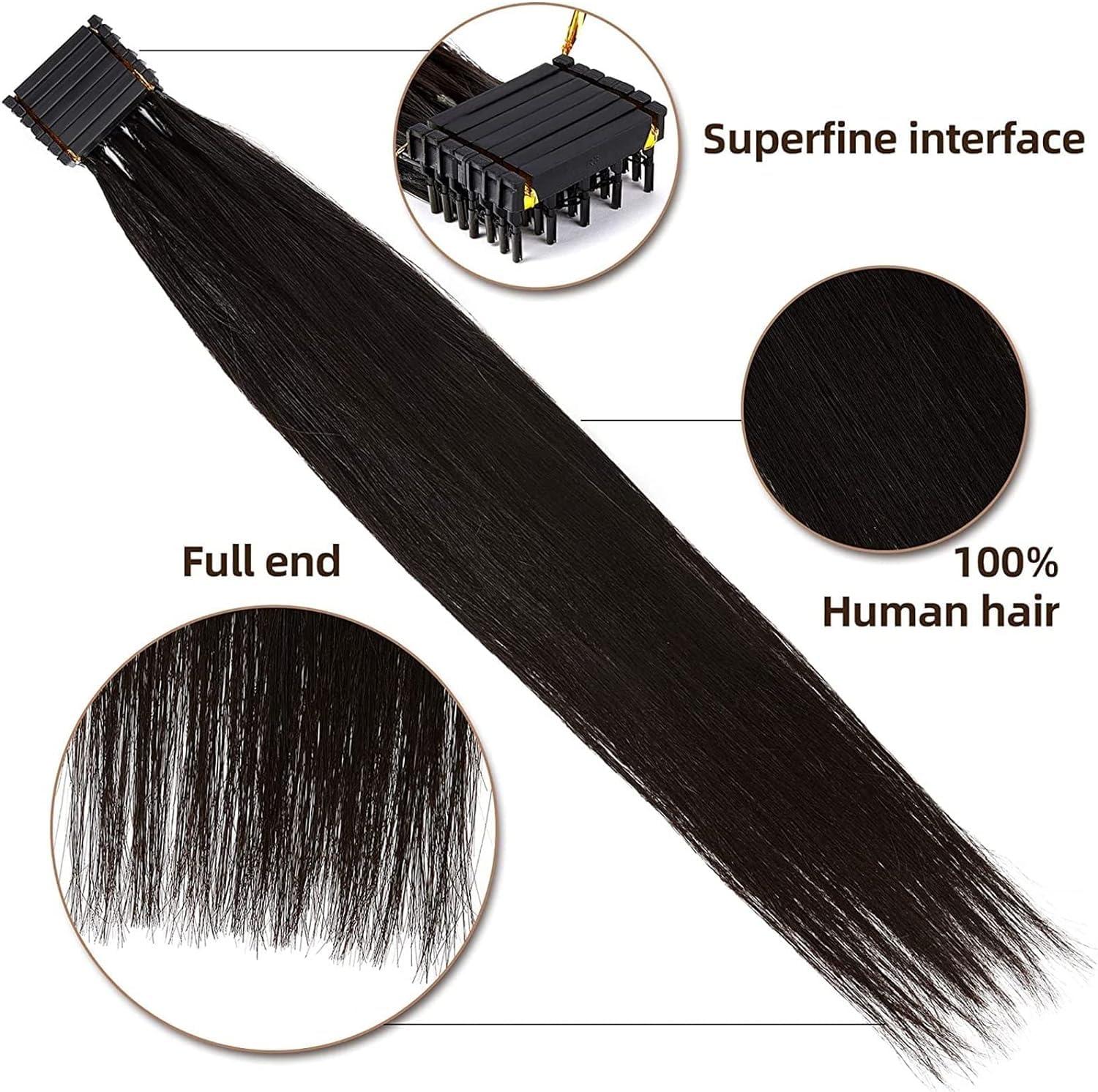 Generic 6D Hair Extensions, 100% Real Human Hair No-Trace Hair Extension, Natural Black 1 Row 5 Bundles For Second Generation 6D Hair Extensions machine kit Women Girls Daily Use