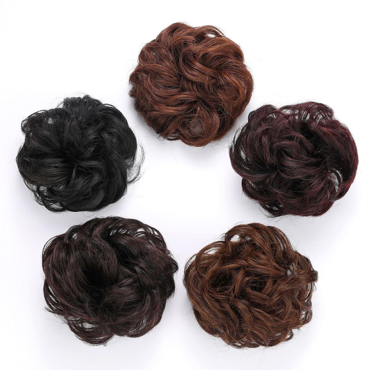 TIPS AND TOPS HAIR SOLUTIONS Human Hair Scrunchies/Messy Buns For Women, Bun Extensions Human Hair Rose Bun Hair Piece Curly Hair Bun Hairpieces for Women Girls Real Hair Bun Natural (Light Brown)