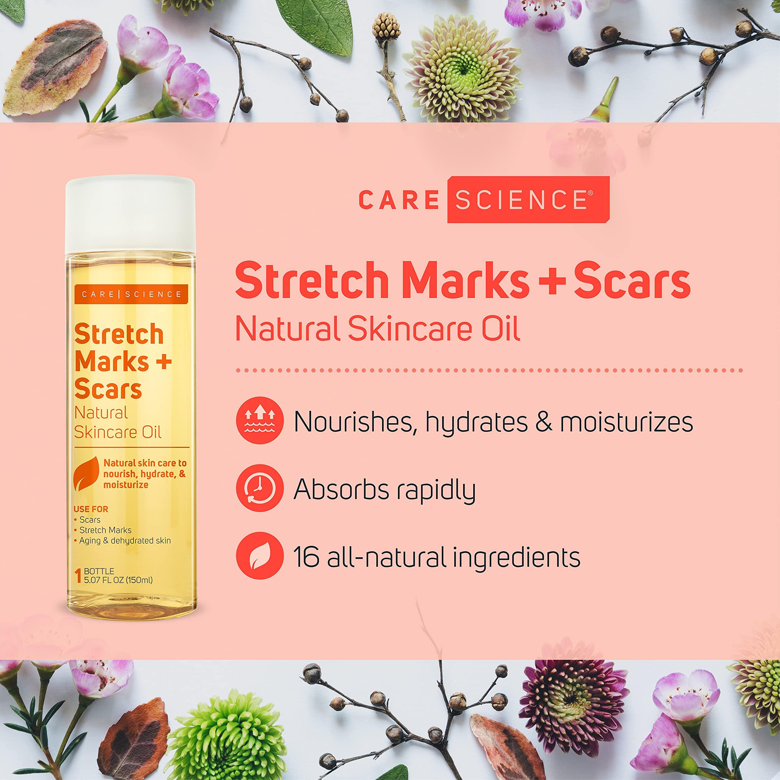 Care Science Care Science Stretch Marks + Scars Skin Care Body Oil, 5 OZ | For C Section Recovery, Scars, Stretch Marks, Hair, Aging, Dehydrated Skin | Natural Ingredients, Vitamin E Oil, Olive Oil, Coconut Oil