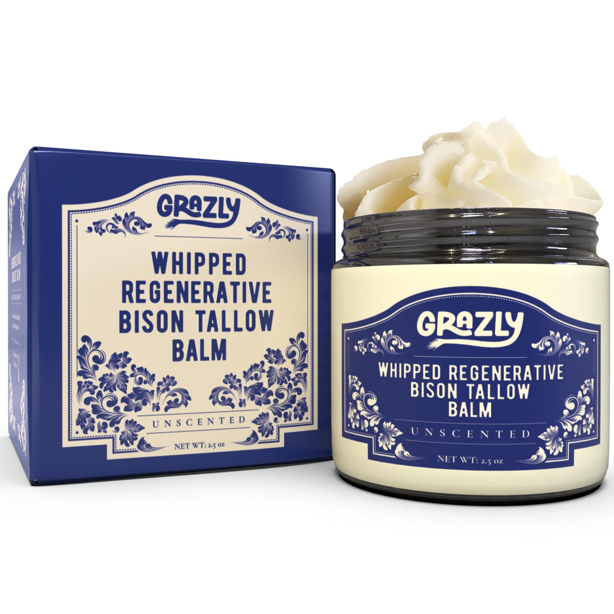 Grazly Grazly Unscented Manuka Honey & Bison Tallow Balm  100% Organic, Grass-Fed Face & Body Moisturizer for Dry Skin, Acne-Prone Skin & Wrinkles  Ancestral Formula with Coconut Oil, Raw Beeswax  3oz