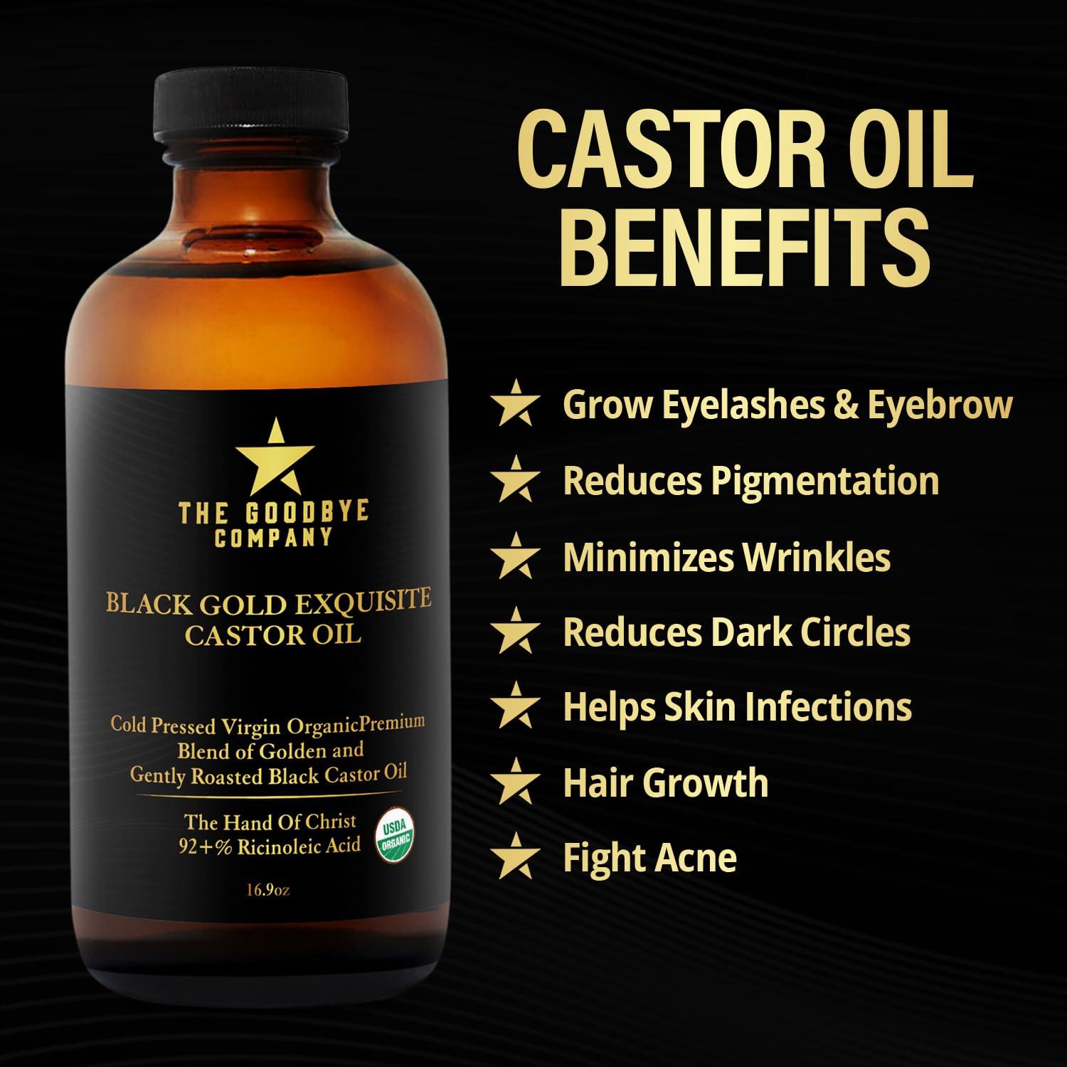 The Goodbye Company The Goodbye Company Jamaican Black & Gold Castor Oil Blend  USDA Organic, Cold-Pressed & Unrefined  Pure Hexane-Free Oil for Hair, Skin, Body, Eyelashes & Eyebrows