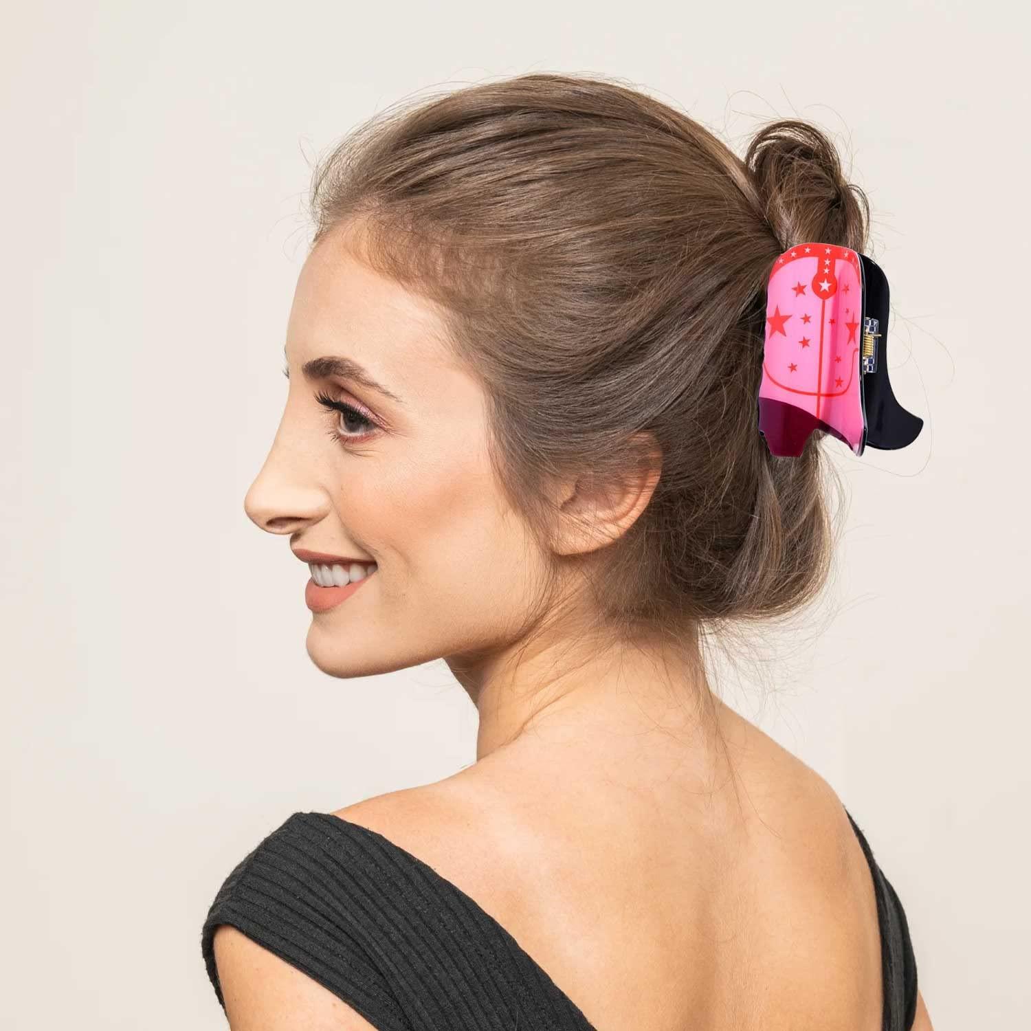 PHALIN 4/6PCS Western Hair Claw Clip for Women, Cowgirl Hat Boot Large Hair Clips, Nonslip Leopard Sunflower Hair Jaw Clamps for Thick Thin Hair (4PCS C)