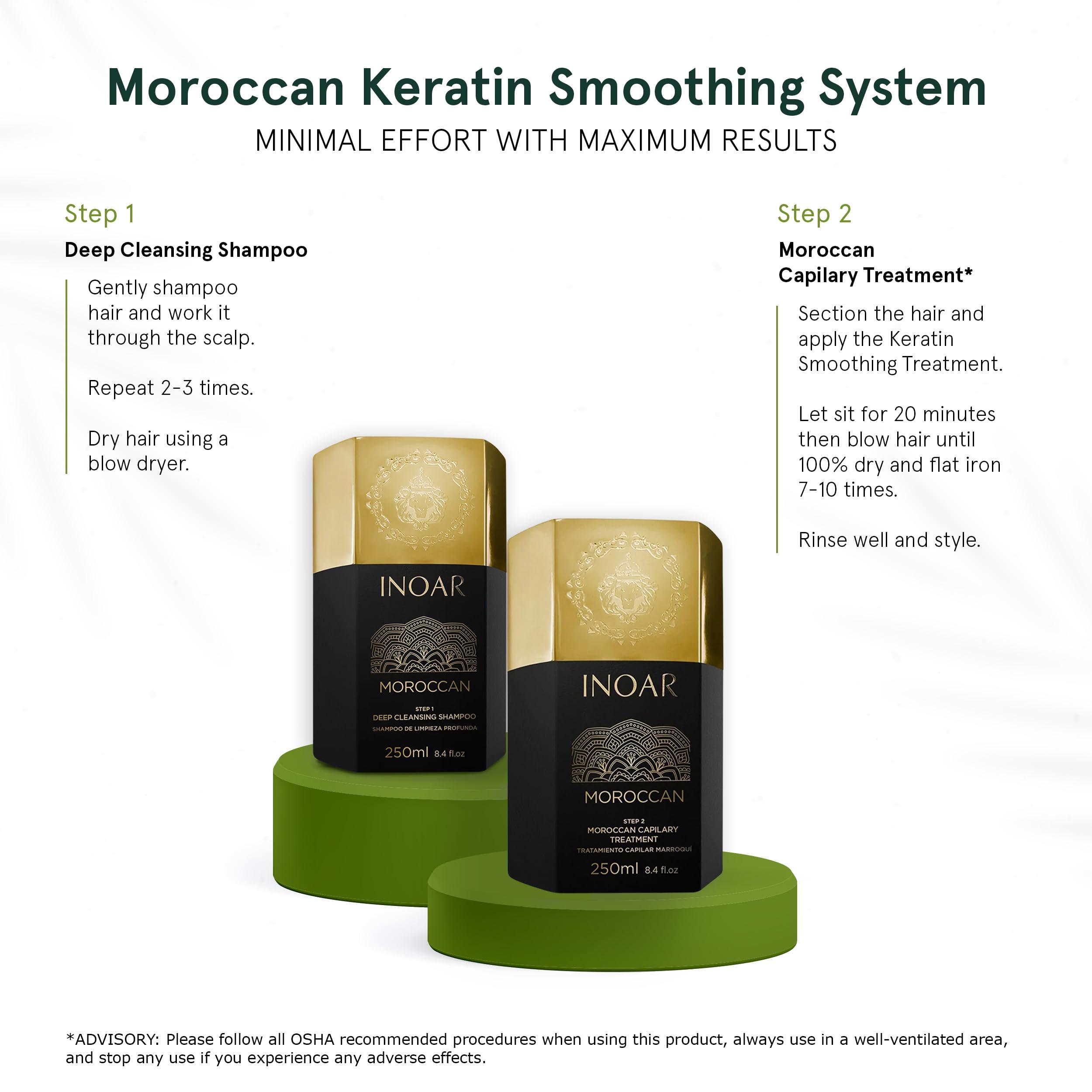 Inoar Inoar Moroccan Smoothing Treatment Set with Keratin - Deep Cleansing Shampoo, Keratin Treatment, Reduces Frizz, Straighten Hair Treatment, Vegan Hair Products for Men and Women (8.4 oz. each)