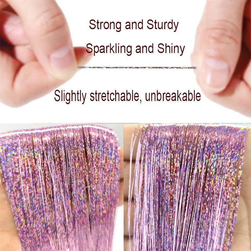 CelineBella CelineBella Pink Hair Tinsel Fairy Hair Extensions Kit Sparkling Shiny Highlights Glitter Light Pink Tinsel Hair Extensions for Women Girls Children
