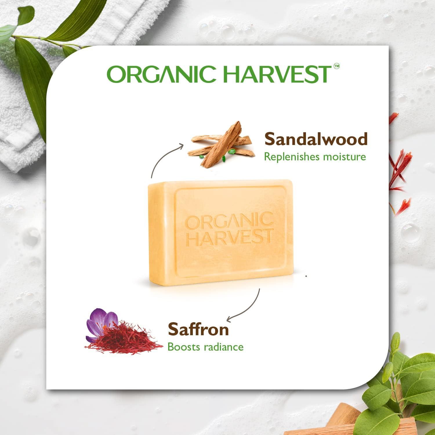 Generic Organic... Harvest Luxurious Bathing Bar: Sandalwood & Saffron | Sandalwood & Saffron Bar Soap for Gentle Cleansing | 100% American Certified Organic | Sulphate & Paraben-free, 125gm (Pack of 3)