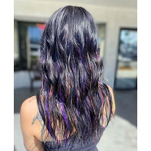 NIACONN 1000 Strands Purple Hair Tinsel - 47Inch Heat Resistant Fairy Hair Glitter Tinsel Hair Extensions