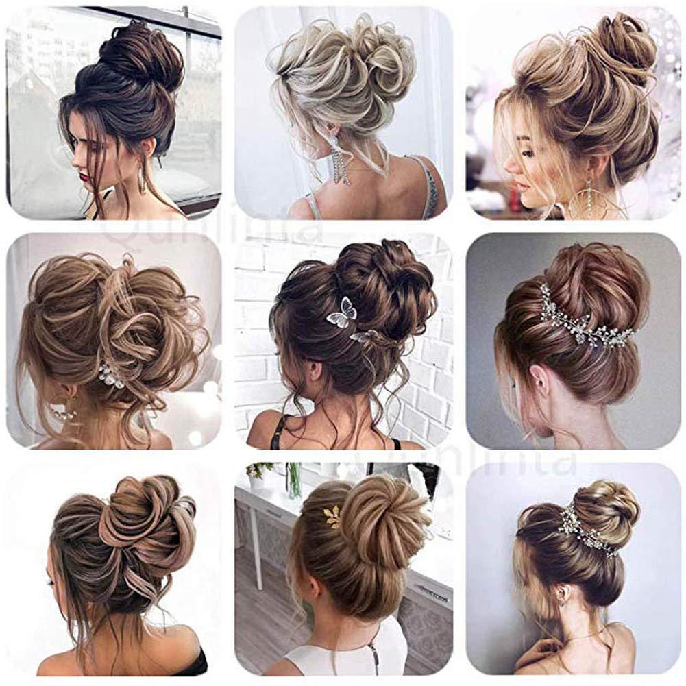 F M FACE MIRACLE NEW YORK FACE MIRACLE Curly Messy Rose Bun Hair Piece Updo Scrunchie Ponytail Natural As Human Hair (#4T12 Darkest Brown To Brown Auburn)