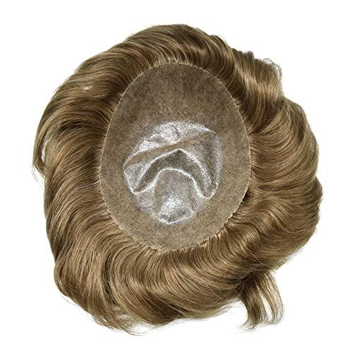 JUSTHAIR Toupee for Men Hair Replcement System Mens Toupee Full Poly Thin Skin Human Hair Piece All PU Injection Toupee Hair Systems (8X10", 1720 17# DARK ASH BLONDE WITH 20% SYNTHETIC GREY)