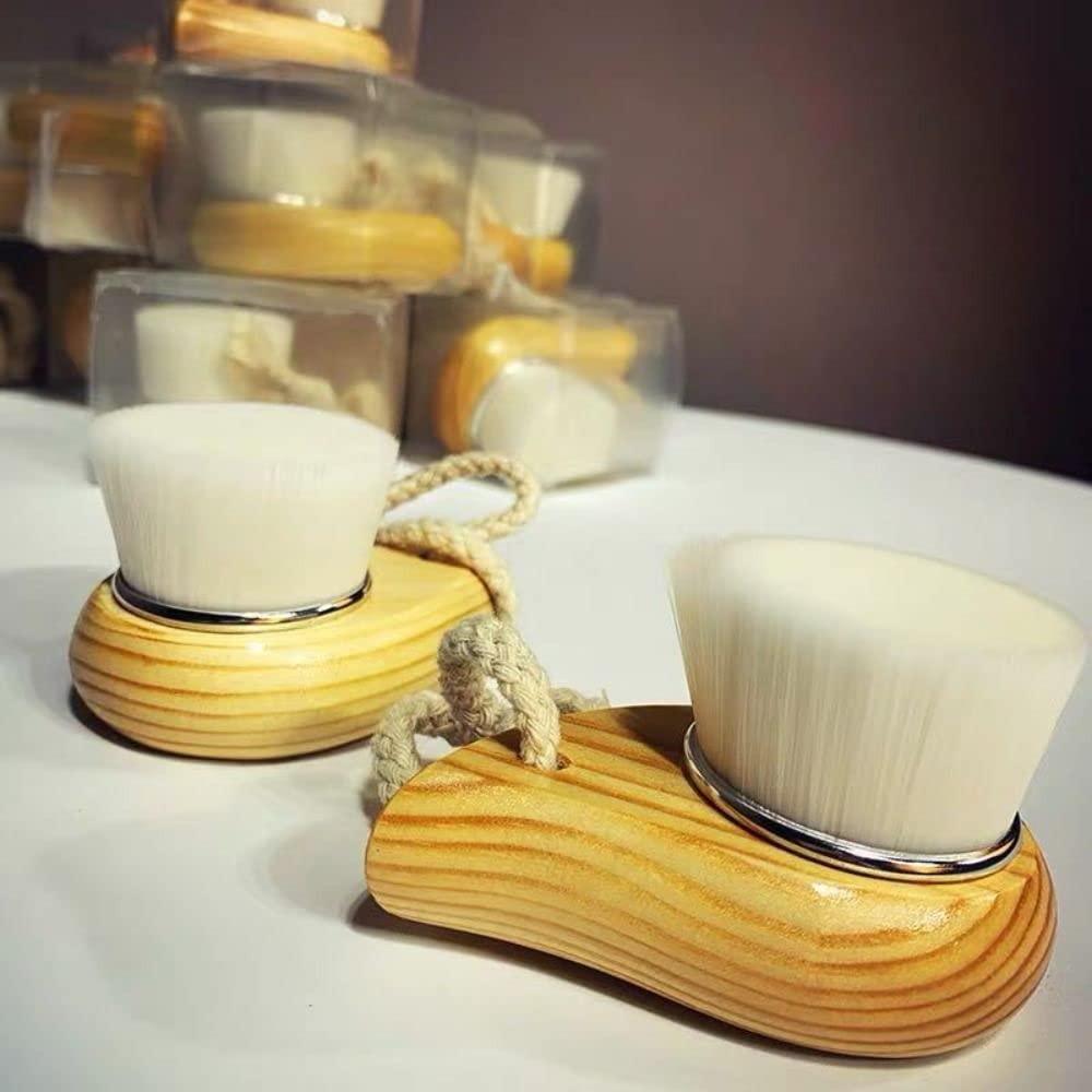 ShuaiXiang Wooden Handle Wash Face Brush, Deep Cleansing Massage Scrubber, Soft Fiber Facial Cleansing Brush, Home Use Skin Care Tool(03)