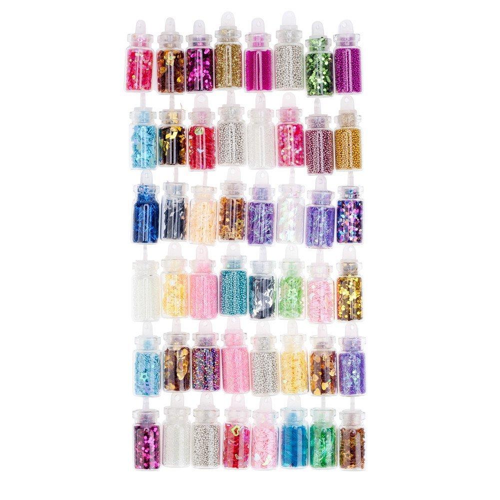 VAGA VAGA Nail Art Kit - Multi-colored Caviar Beads & Glitter Set for 3D Nail Decorations, Nail Manicure Kit with Foil Nail Art Glitter, 48 Count