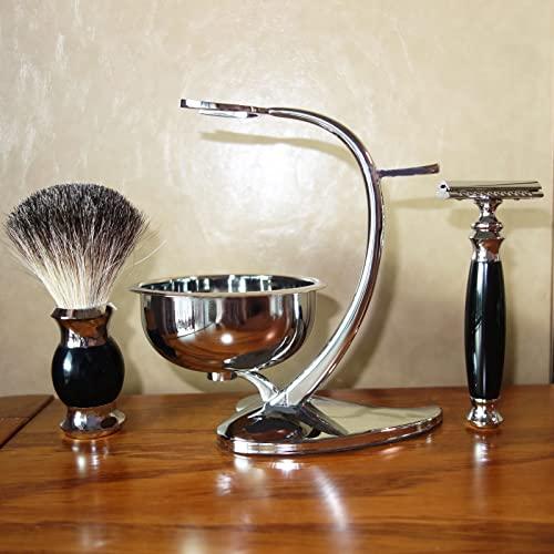 Magyfosia Magyfosia Classic Men's Double Edge Safety Razor Kit includes Pure Badger Hair Shaving Brush,Heart Shape Razor & Brush Stand Holder and Shaving Bowl Christmas Original Gift Set