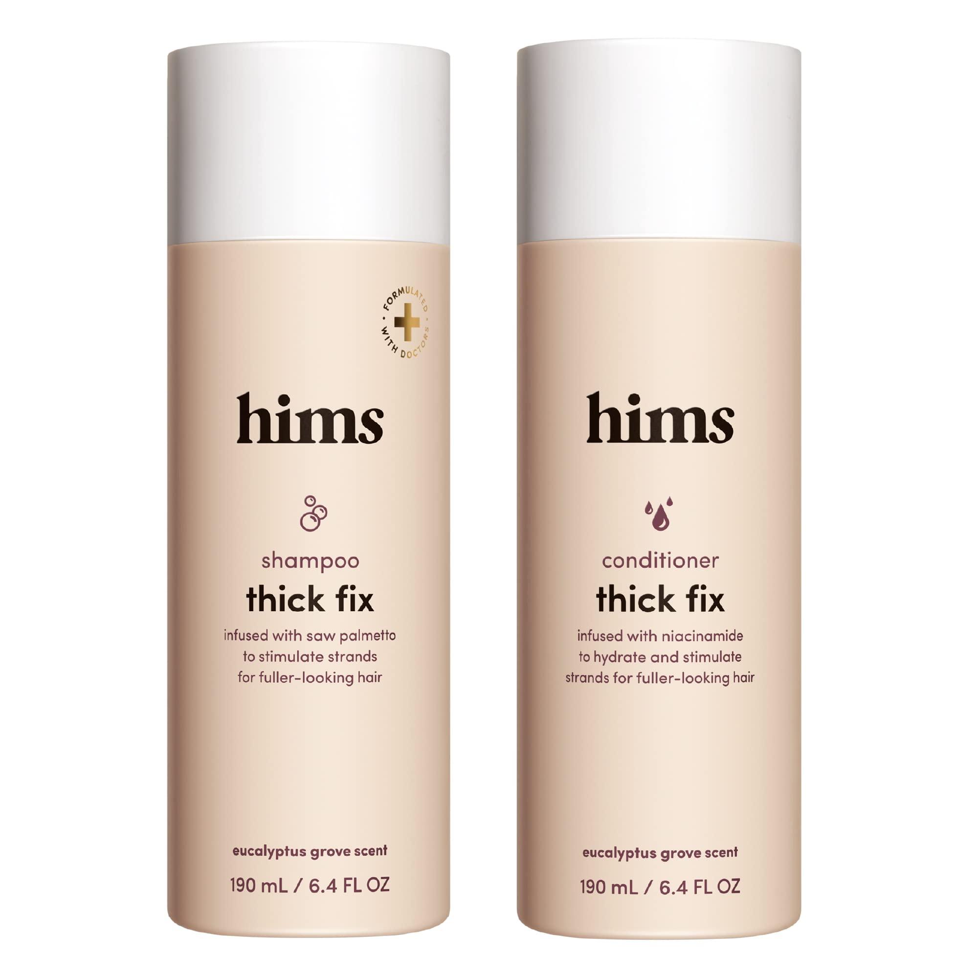 HIMS & HERS hims Thick Fix Shampoo & Conditioner Set - Thickening Shampoo and Conditioner with Saw Palmetto and Niacinamide - No Parabens or Sulfates, Vegan and Cruelty Free - Eucalyptus Grove, 2 Pack, 6.4 fl oz