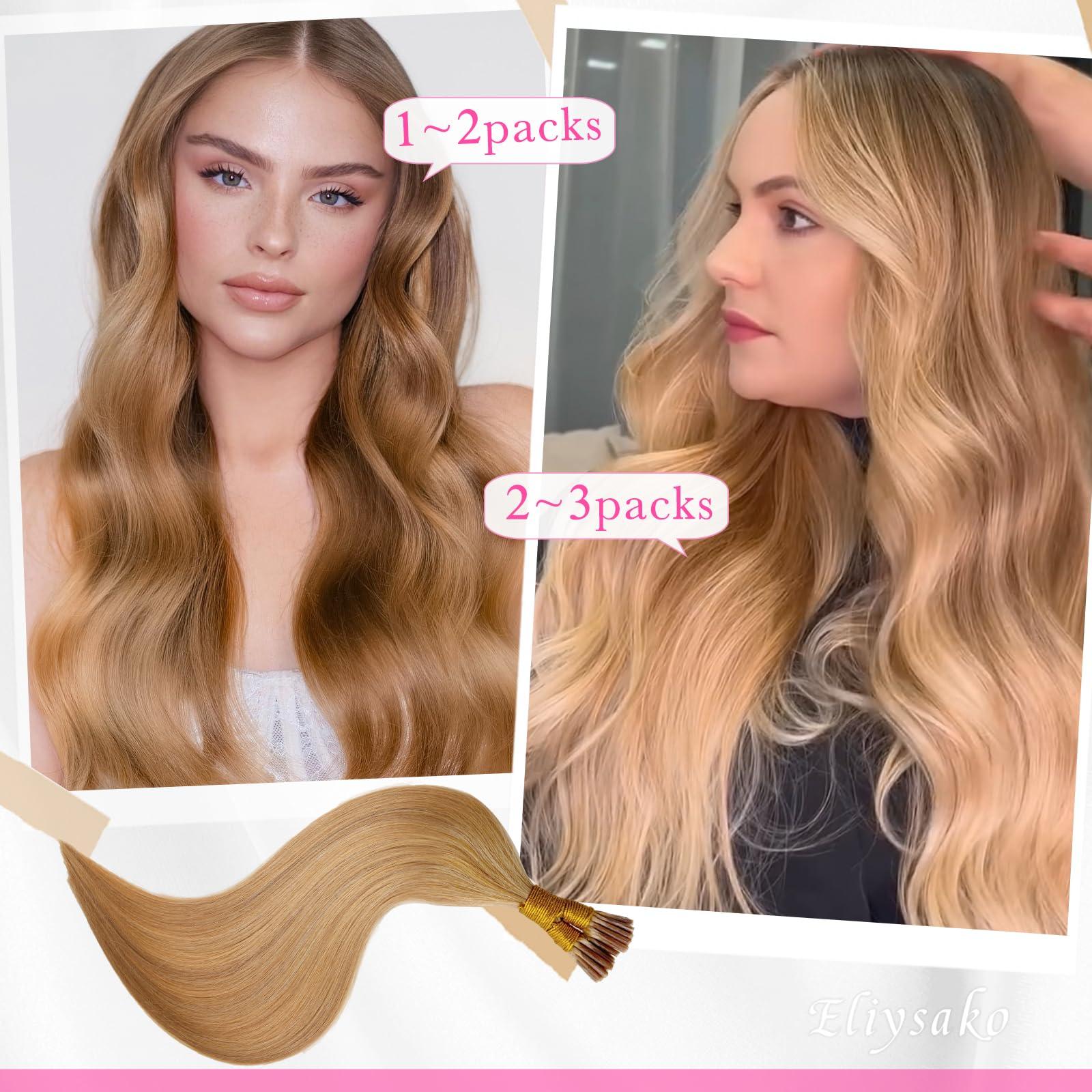 Eliysako Itip Human Hair Extensions I Tip Hair Extensions Human Hair 50g 20inch(#78) Natural Blonde Itip Hair Extensions I Tips Hair Extensions Real Human Hair Cold Fusion Itip Hair Extensions