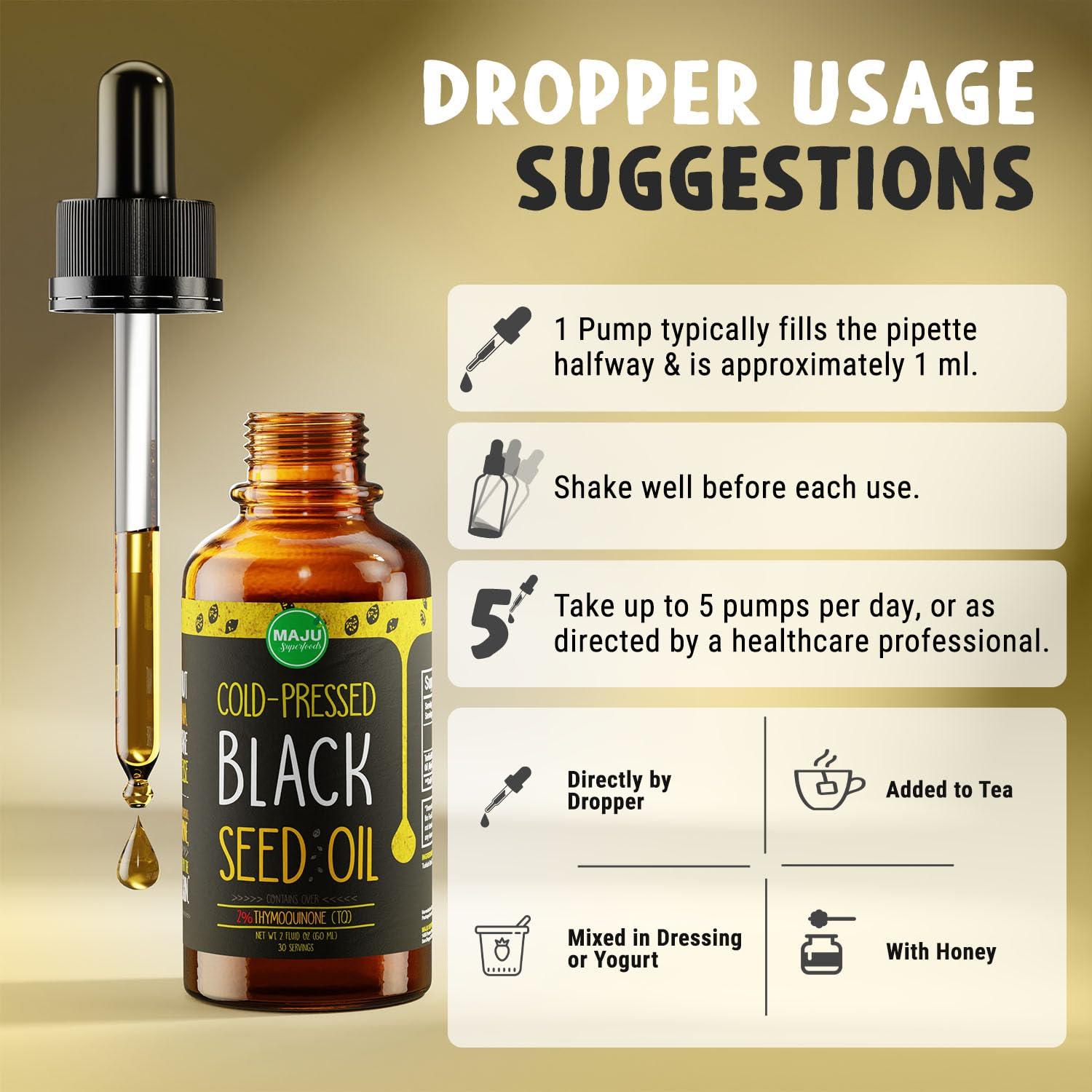 Maju Superfoods Maju Superfoods Black Seed Oil - 3 Times TQ, Cold-Pressed, Travel Size, 100% Turkish Black Cumin Seed Oil, Liquid Pure Blackseed, Glass Bottle, 2 Oz