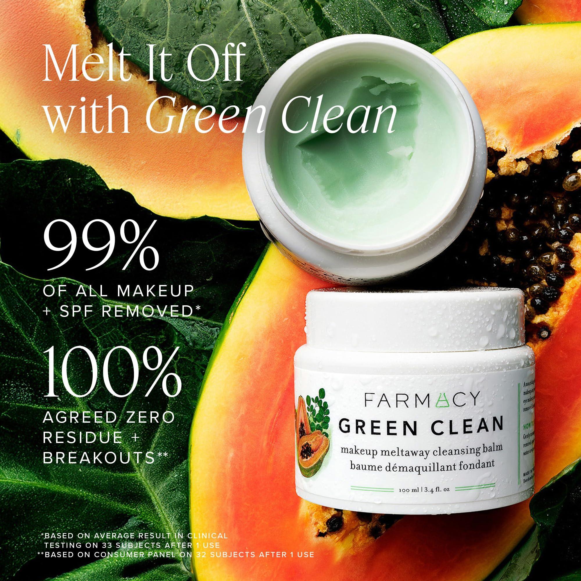 Farmacy Farmacy Makeup Remover Cleansing Balm - Green Clean Waterproof Makeup Remover + Oil Based Cleanser - Gentle Exfoliating Double Cleanser - Melts From Balm to Milky Lather (100ml)