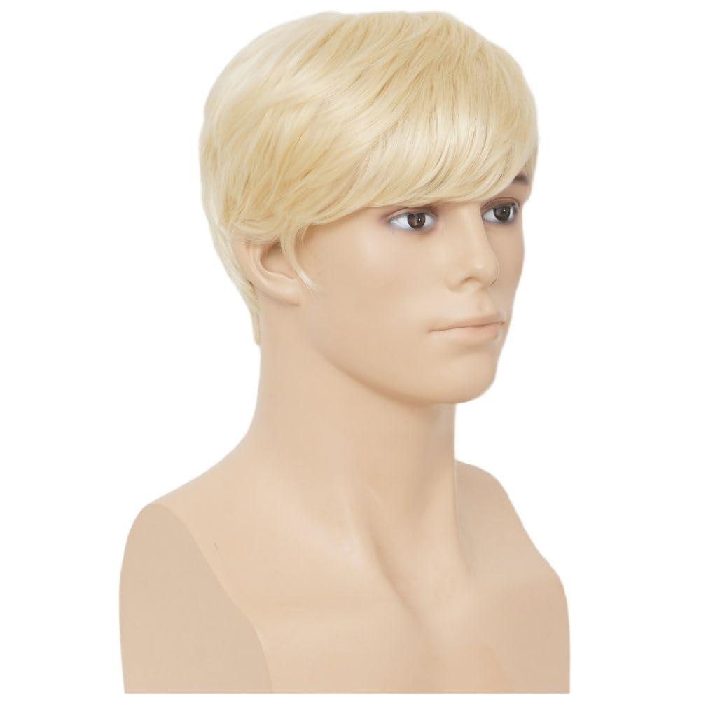 Swiking Swiking Mens Short Blonde Wig Natural Synthetic Hair Wigs Halloween Costume Daily Party Wig