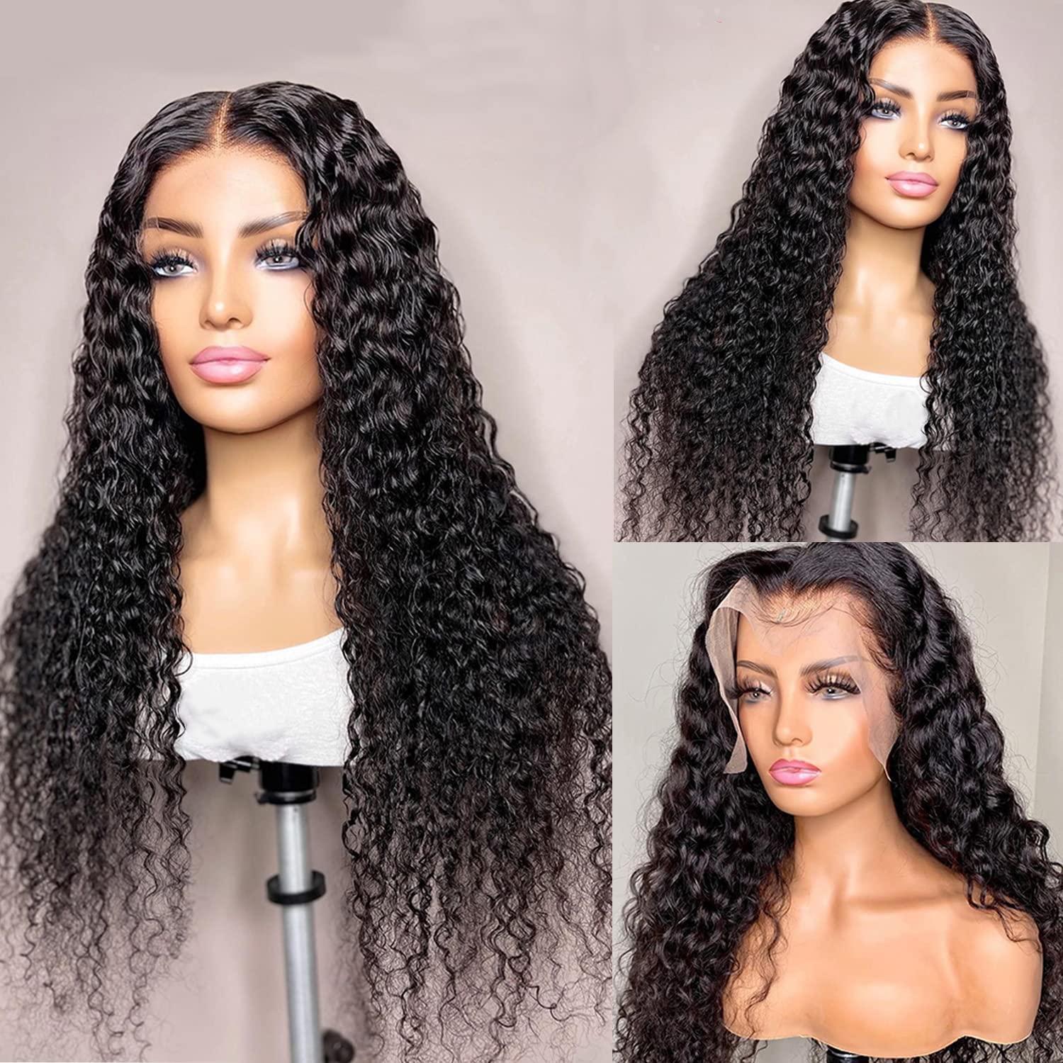 SNJON SNJON 13x6 Lace Front Wigs Human Hair 180 Density HD Transparent Frontal Wigs Human Hair Water Wave Wigs for Women Curly Lace Frontal Wet and Wavy Human Hair Wig Pre Plucked with Baby Hair (32 Inch)
