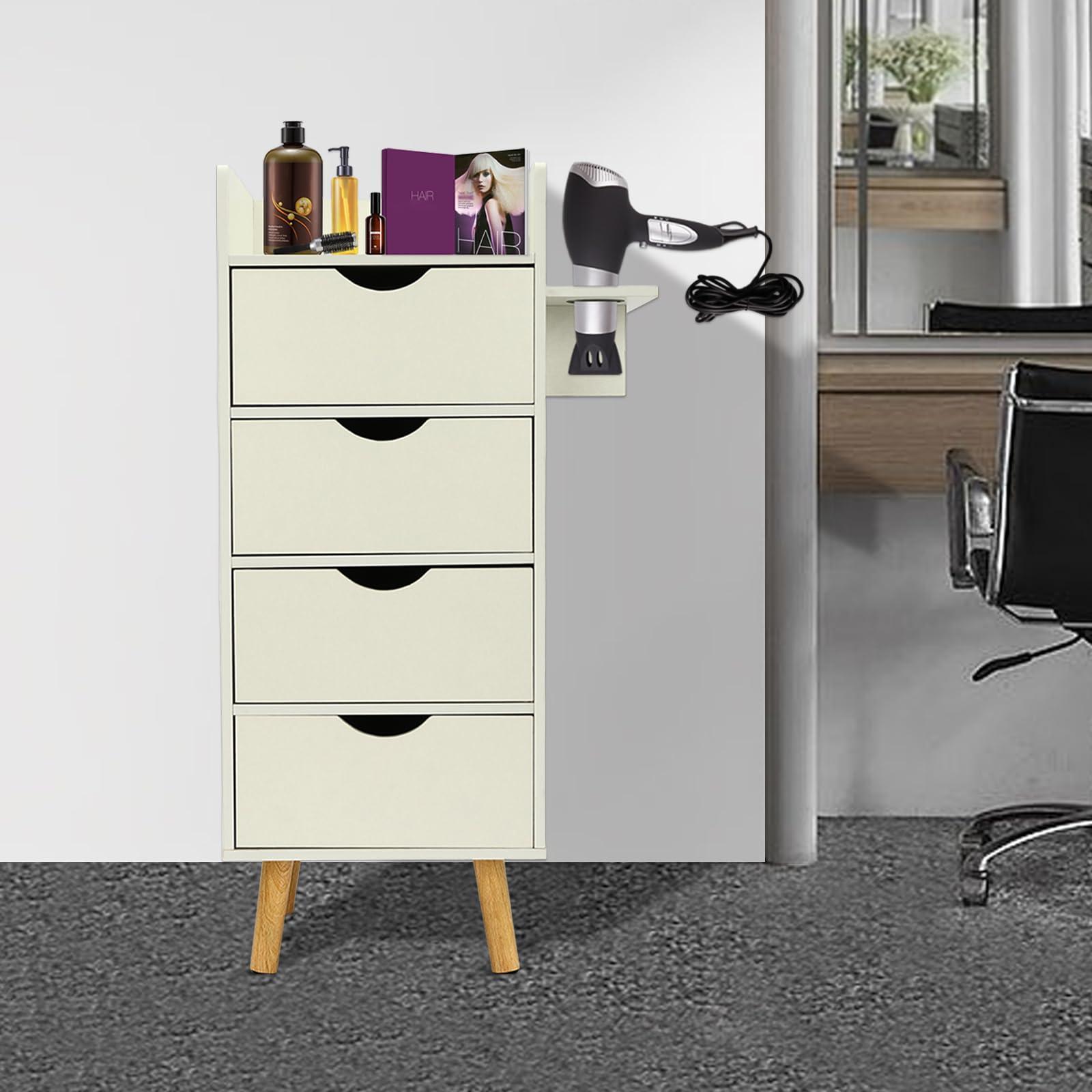 HYYKJ-US HYYKJ-US Salon Storage Cabinet with 4 Drawers and Hair Dryer Holder Hair Salon Cabinet Beauty Barber Salon Styling Station Organizer Equipment for Home Commercial Use White